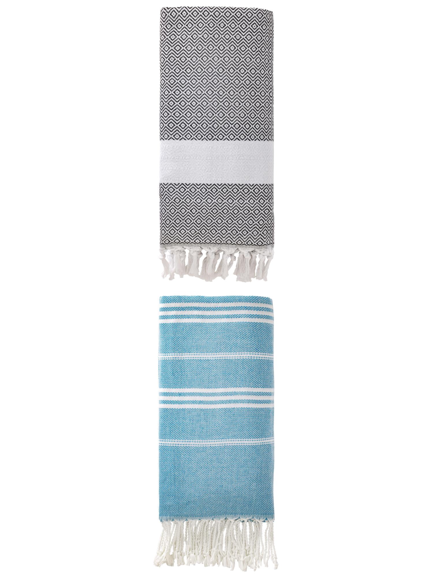 Unique Bargains 2Pcs Stripe Quick Dry Sand Free Towel Blue/Dark Grey 71" x 35"/71" x 40"