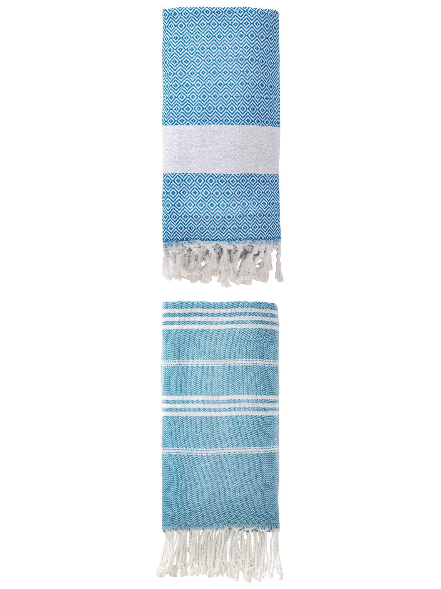 Unique Bargains 2Pcs Stripe Quick Dry Sand Free Towel Blue/Sky Blue 71" x 35"/71" x 40"