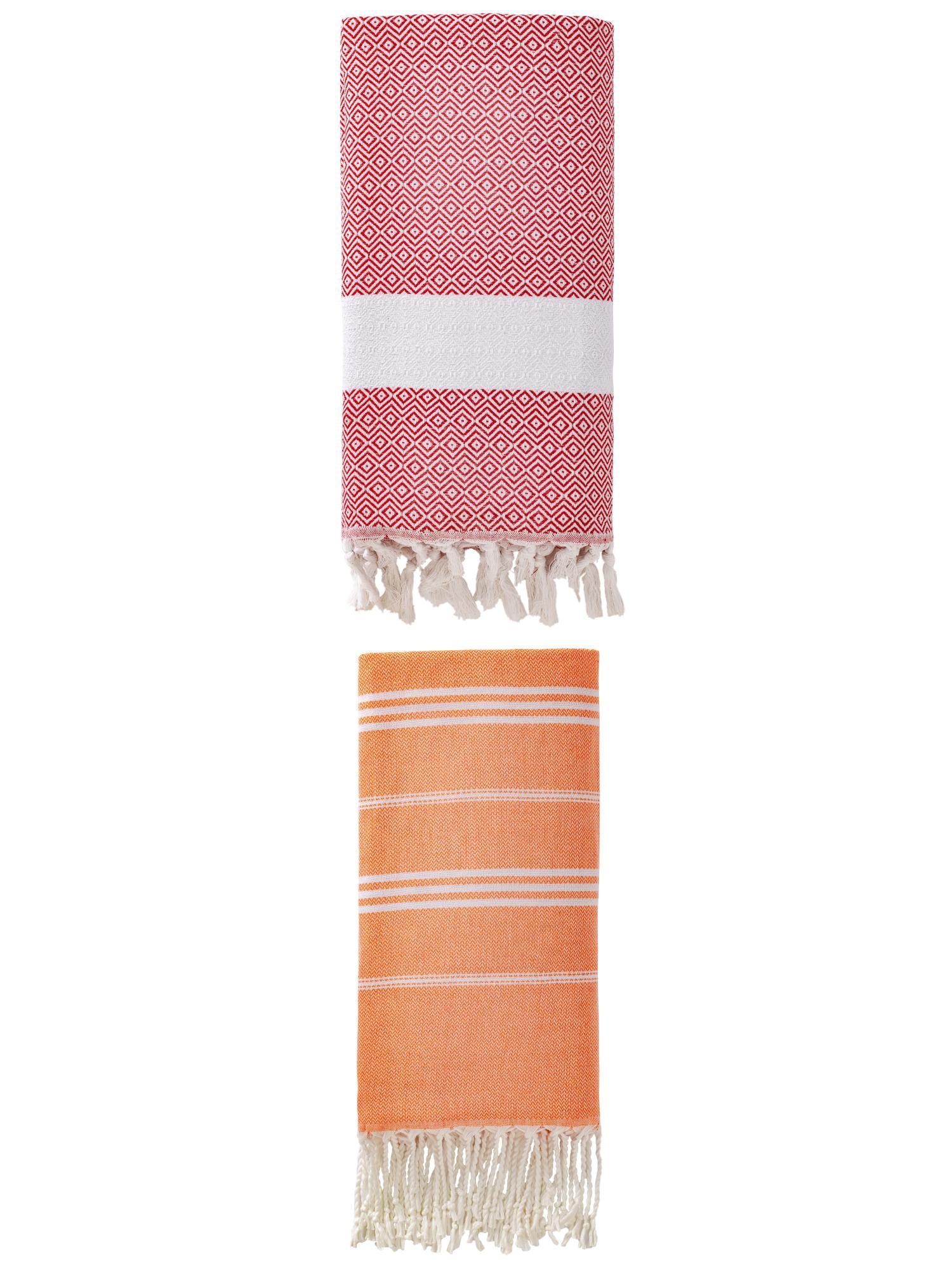 Unique Bargains 2Pcs Stripe Quick Dry Sand Free Towel Orange/Crimson 71" x 35"/71" x 40"