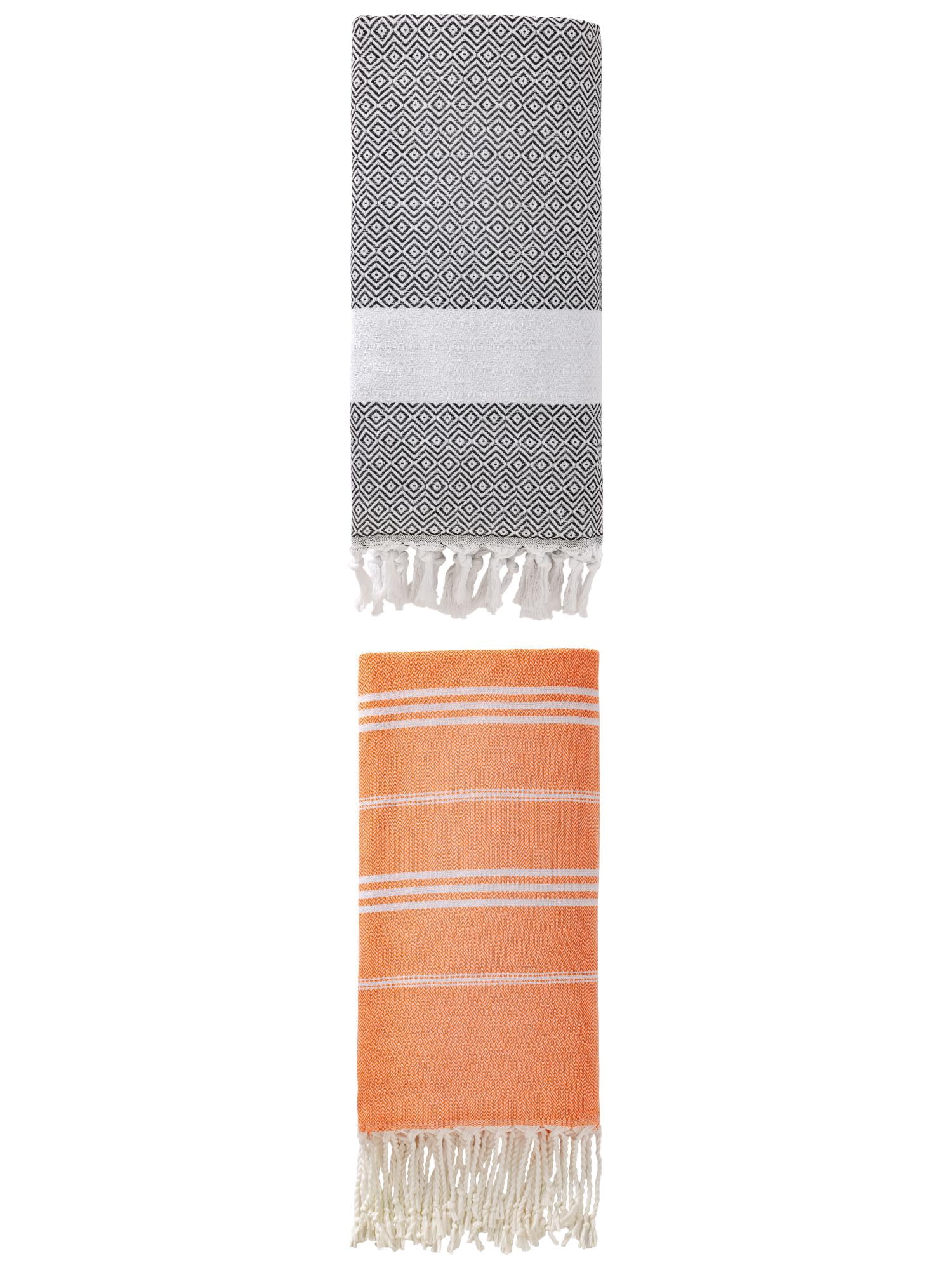 Unique Bargains 2Pcs Stripe Quick Dry Sand Free Towel Orange/Dark Grey 71" x 35"/71" x 40"