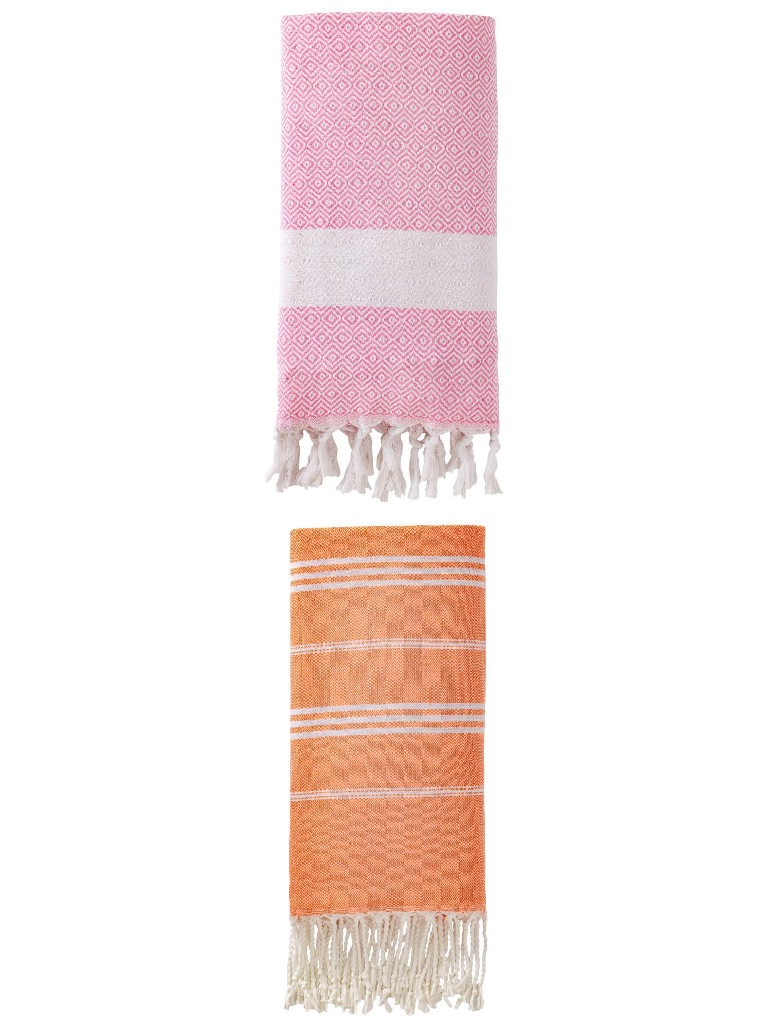 Unique Bargains 2Pcs Stripe Quick Dry Sand Free Towel Orange/Pink 71" x 35"/71" x 40"