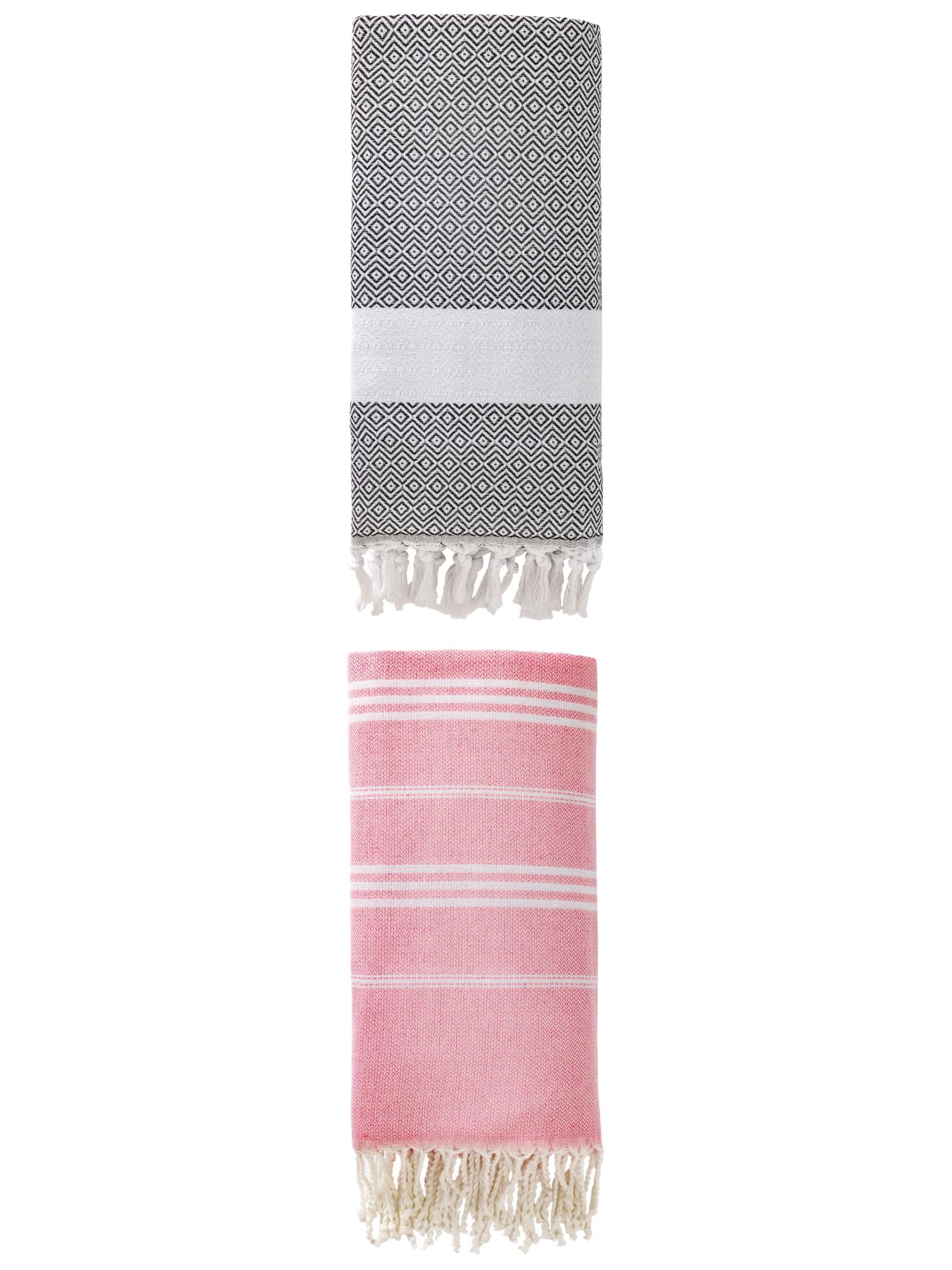 Unique Bargains 2Pcs Stripe Rapid Dry Beach Towel Pink/Dark Grey 71" x 35"/71" x 40"