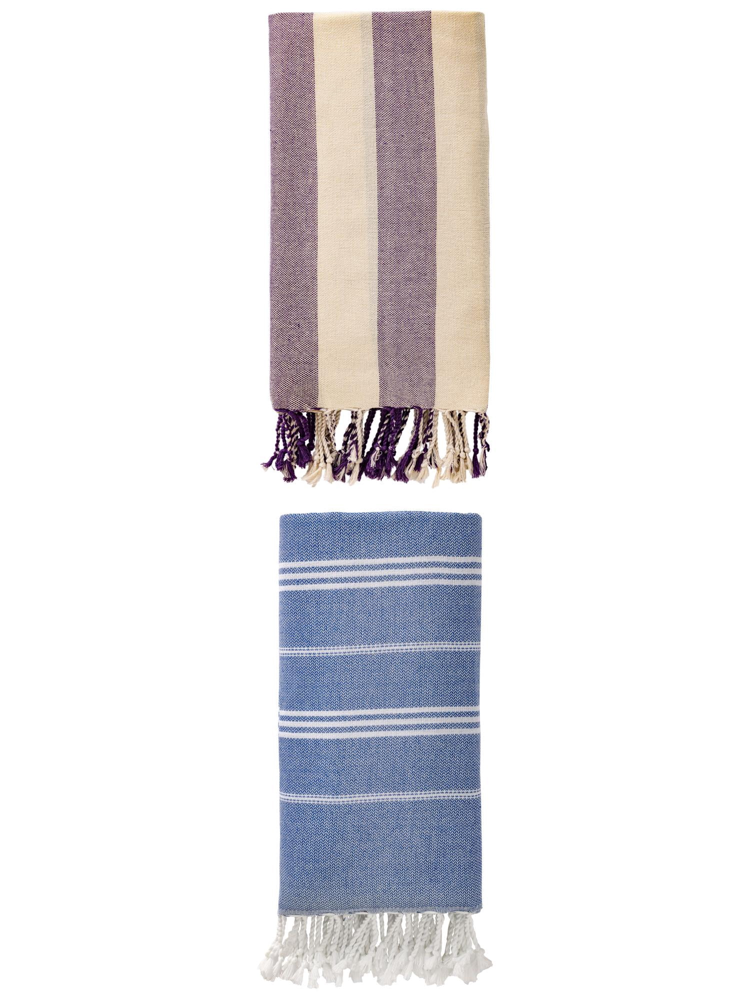 Unique Bargains 2Pcs Stripe Sand Repellent Towel Royal Blue Purple 71" x 35"/71" x 40"