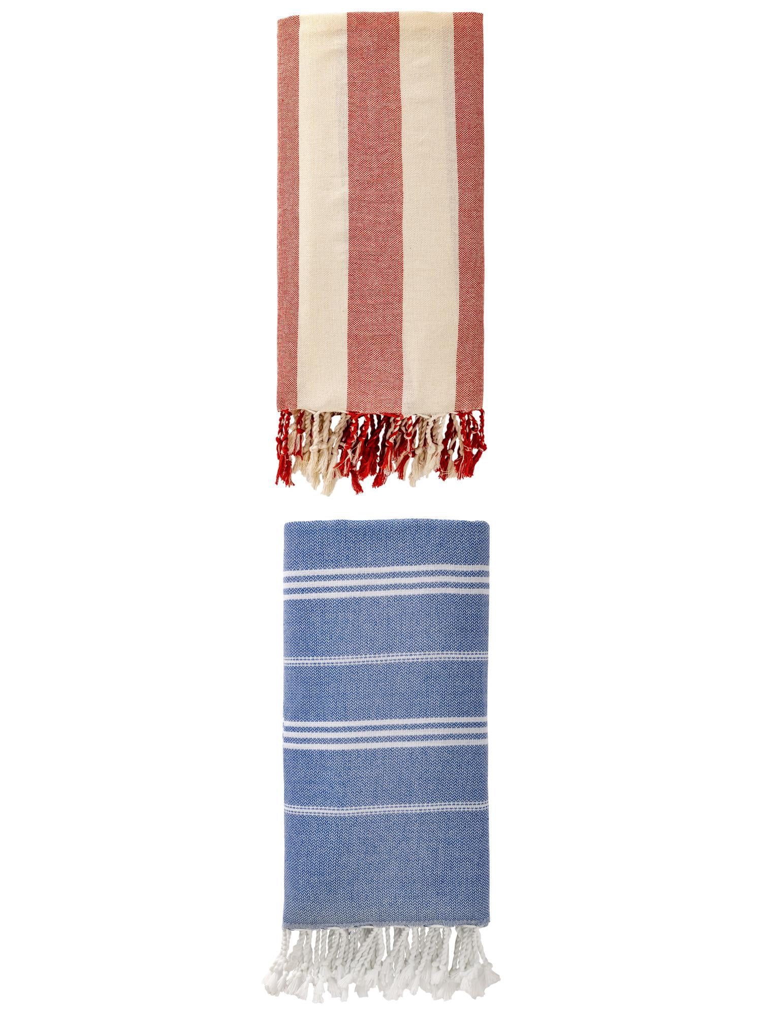 Unique Bargains 2Pcs Stripe Sand Repellent Towel Royal Blue Red 71" x 35"/71" x 40"