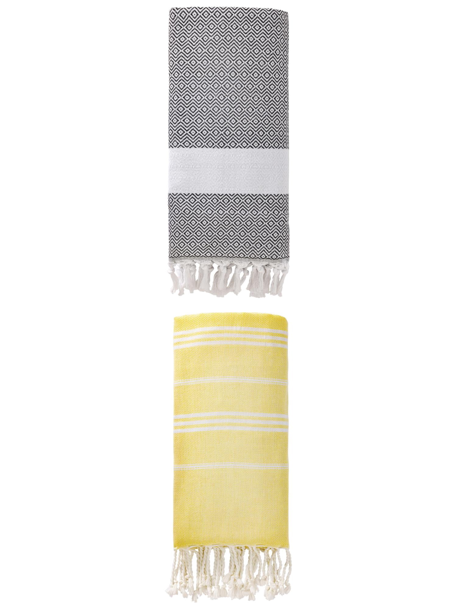 Unique Bargains 2Pcs Striped Instant Dry Towel Yellow/Dark Grey 71" x 35"/71" x 40"