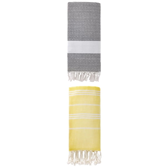 Unique Bargains 2Pcs Striped Instant Dry Towel Yellow/Dark Grey 71" x 35"/71" x 40"