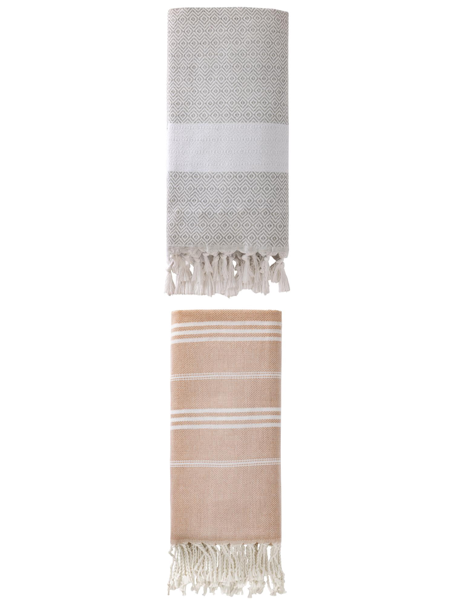 Unique Bargains 2Pcs Striped Quick Dry Beach Towel Brown Grey 71" x 35"/71" x 40"