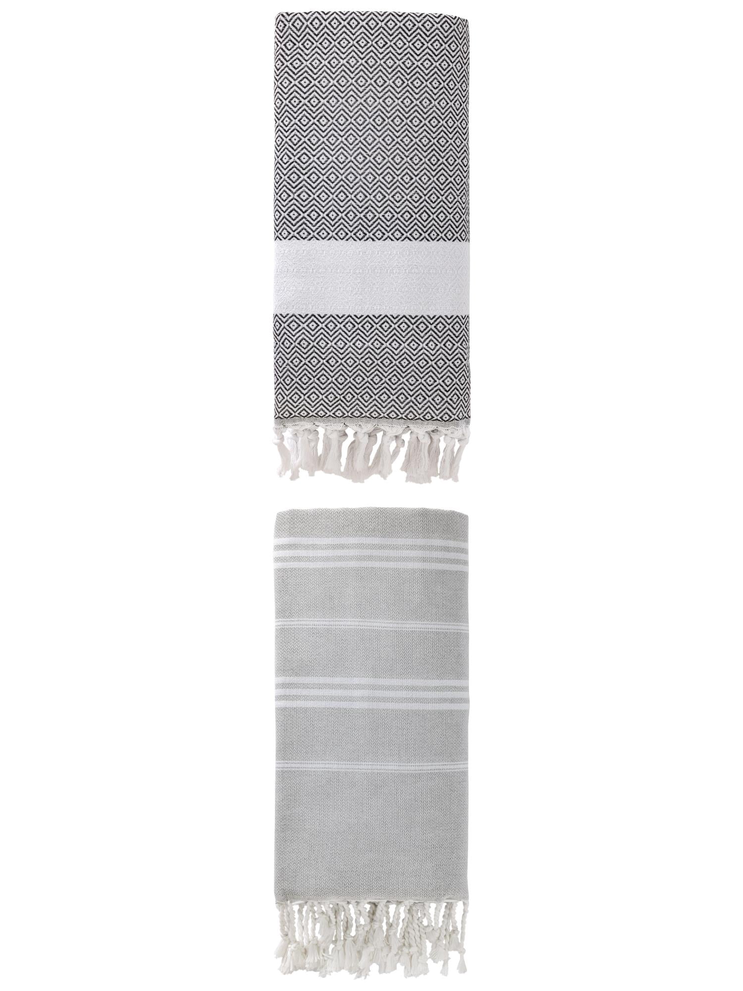 Unique Bargains 2Pcs Striped Sand Free Fabric Towel Grey/Dark Grey 71" x 35"/71" x 40"