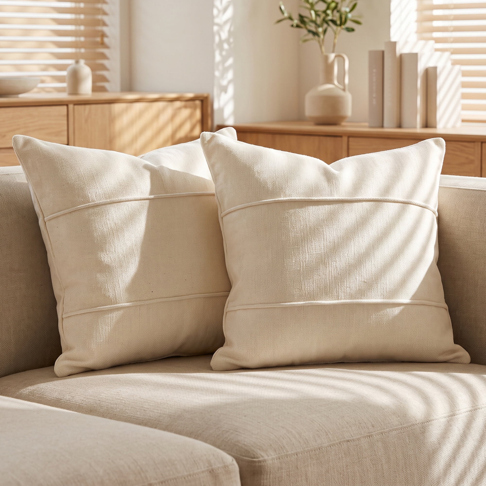 Unique Bargains 2Pcs Striped Throw Pillow Covers Soft Couch Accents Beige 18"x18"