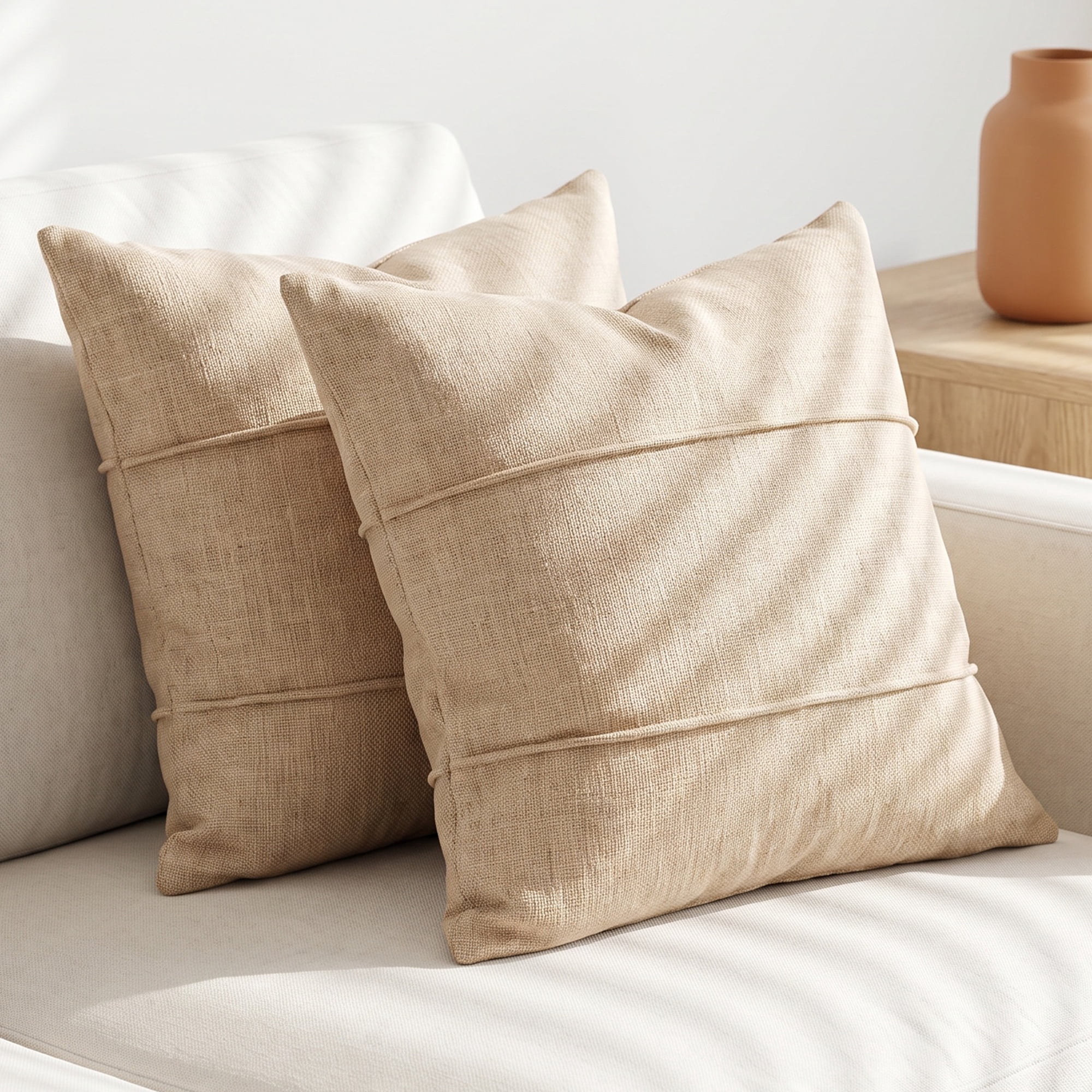 Unique Bargains 2Pcs Striped Throw Pillow Covers Soft Couch Accents Khaki 18"x18"