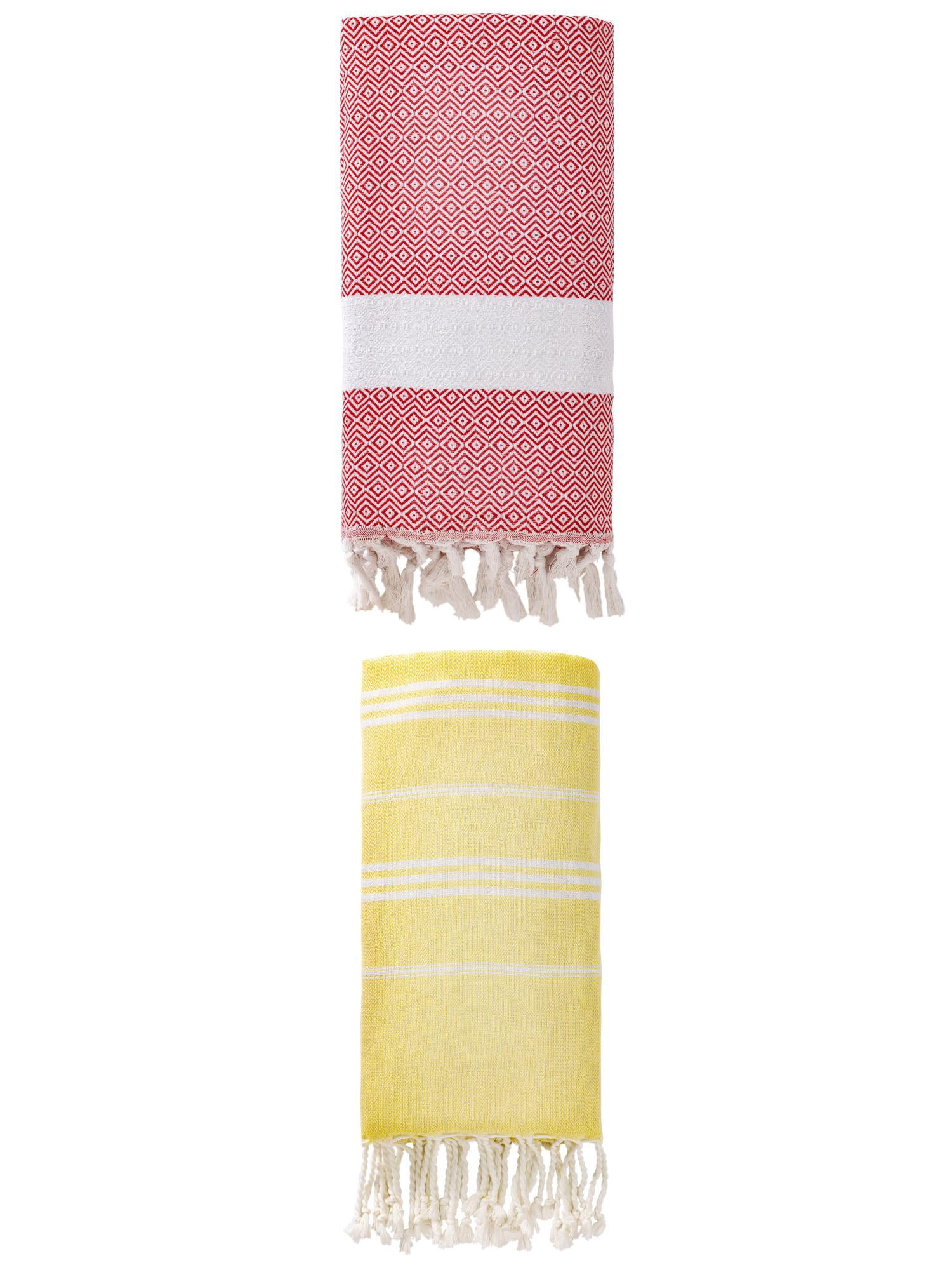 Unique Bargains 2Pcs Stylish Striped Instant Dry Towel Yellow Crimson 71" x 35"/71" x 40"