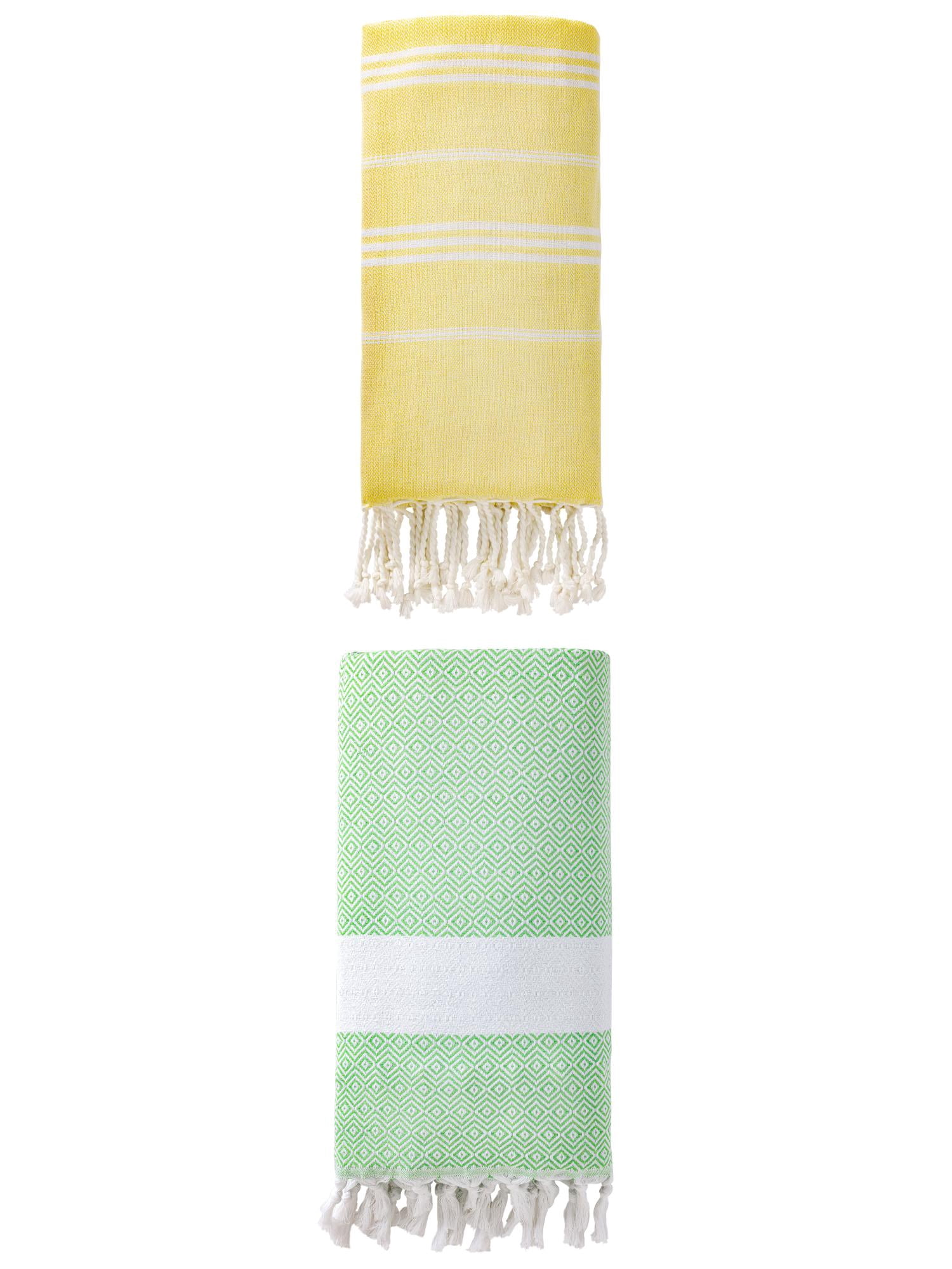 Unique Bargains 2Pcs Stylish Striped Instant Dry Towel Yellow Green 71" x 35"/71" x 40"