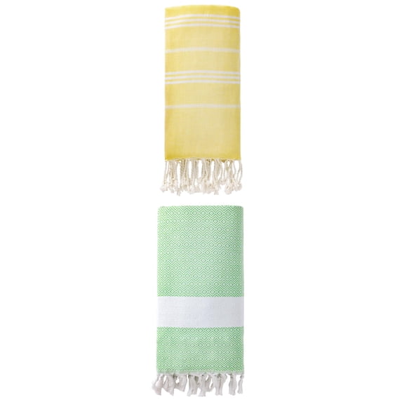 Unique Bargains 2Pcs Stylish Striped Instant Dry Towel Yellow Green 71" x 35"/71" x 40"