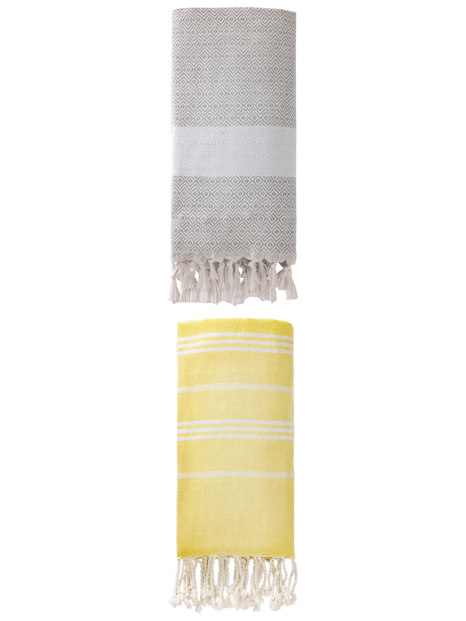 Unique Bargains 2Pcs Stylish Striped Instant Dry Towel Yellow/Grey 71" x 35"/71" x 40"