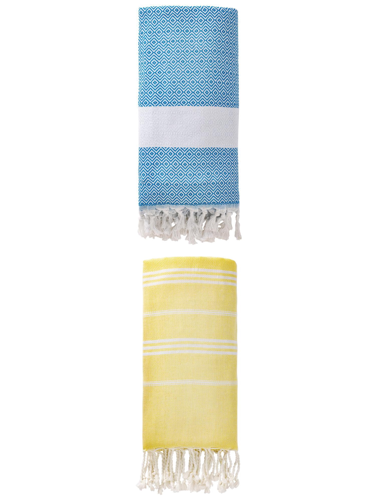 Unique Bargains 2Pcs Stylish Striped Instant Dry Towel Yellow/Sky Blue 71" x 35"/71" x 40"