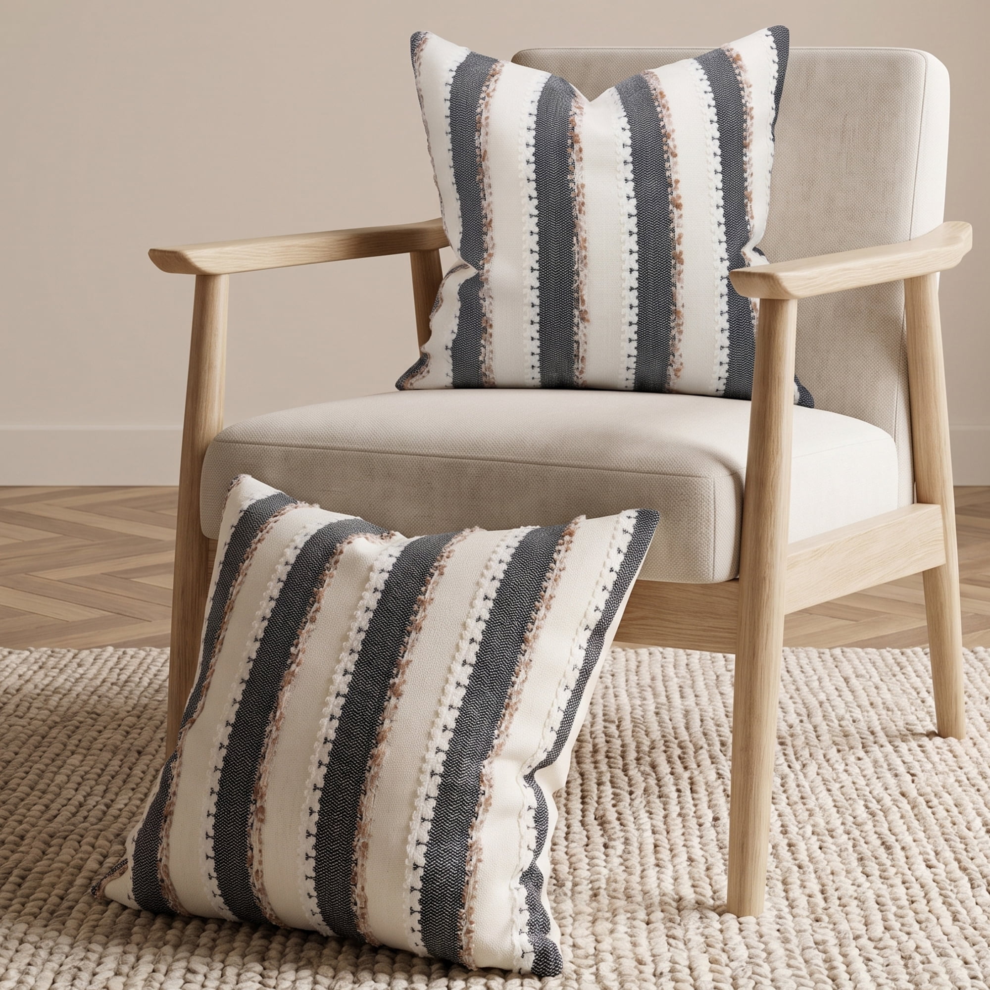 Unique Bargains 2Pcs Textured Frayed Striped Throw Pillow Covers Black 18"x18"