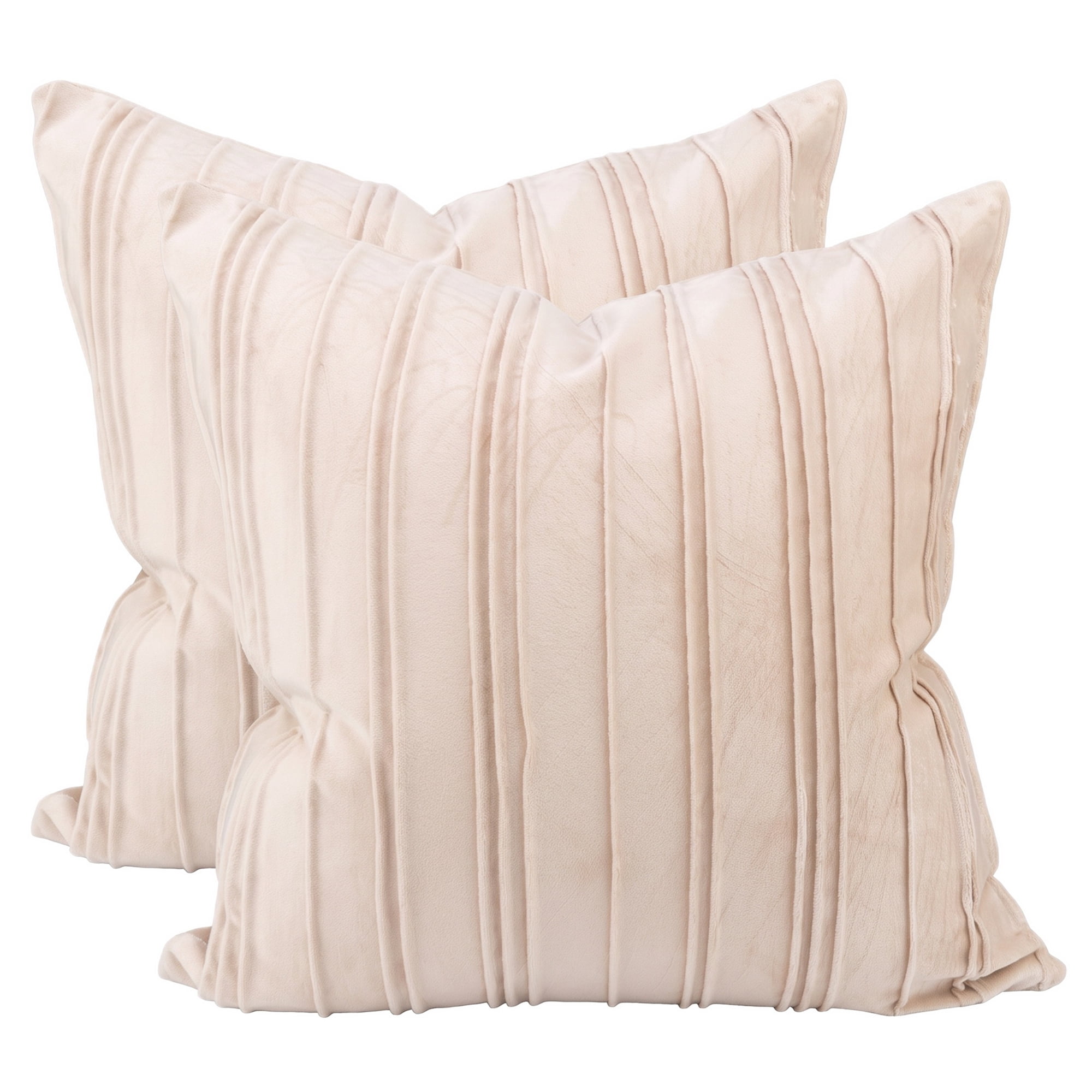 Unique Bargains 2Pcs Pleated Textured Throw Pillow Covers Couch Cushion Cases Beige 18" x 18"