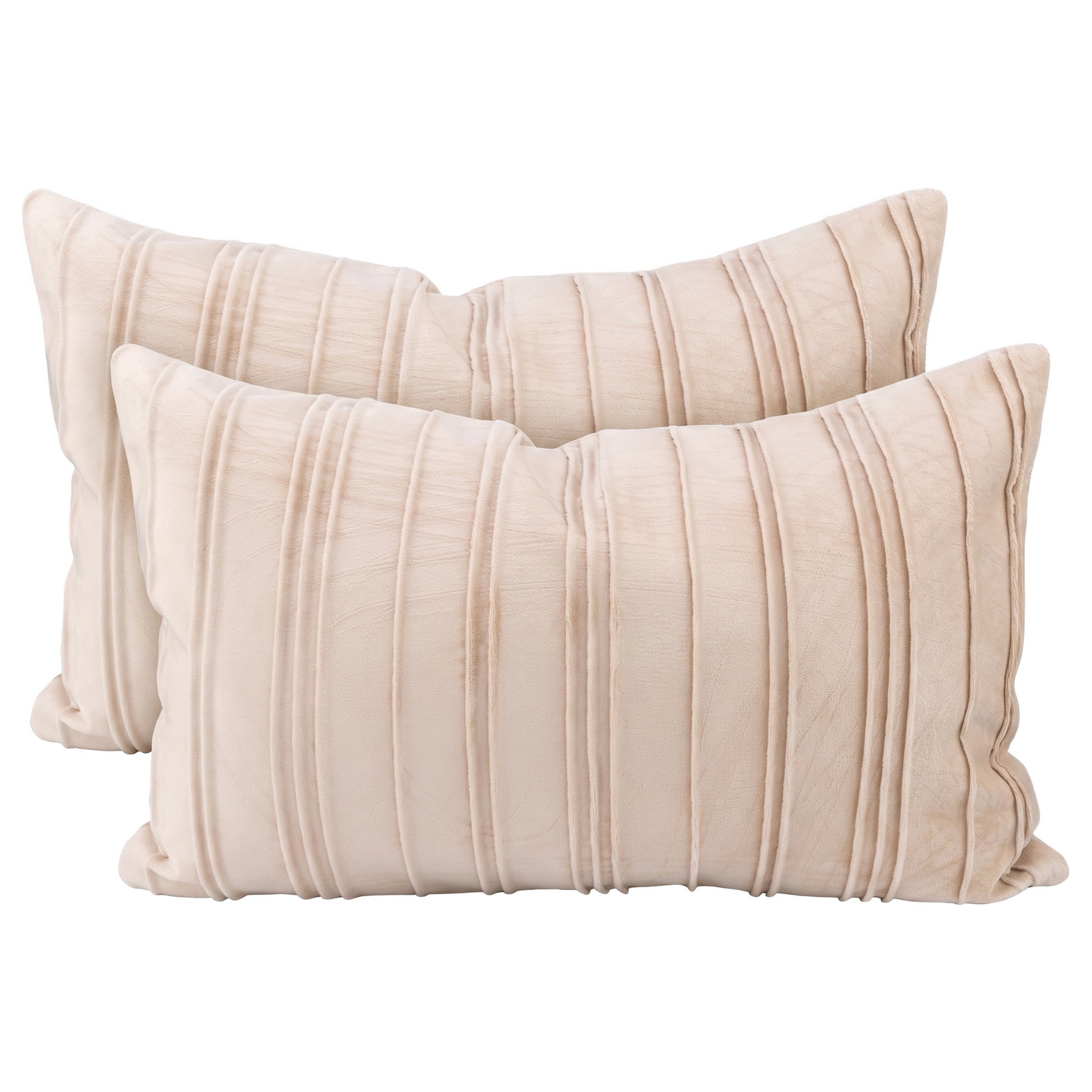 Unique Bargains 2Pcs Pleated Textured Throw Pillow Covers Couch Cushion Cases Beige 20" x 12"