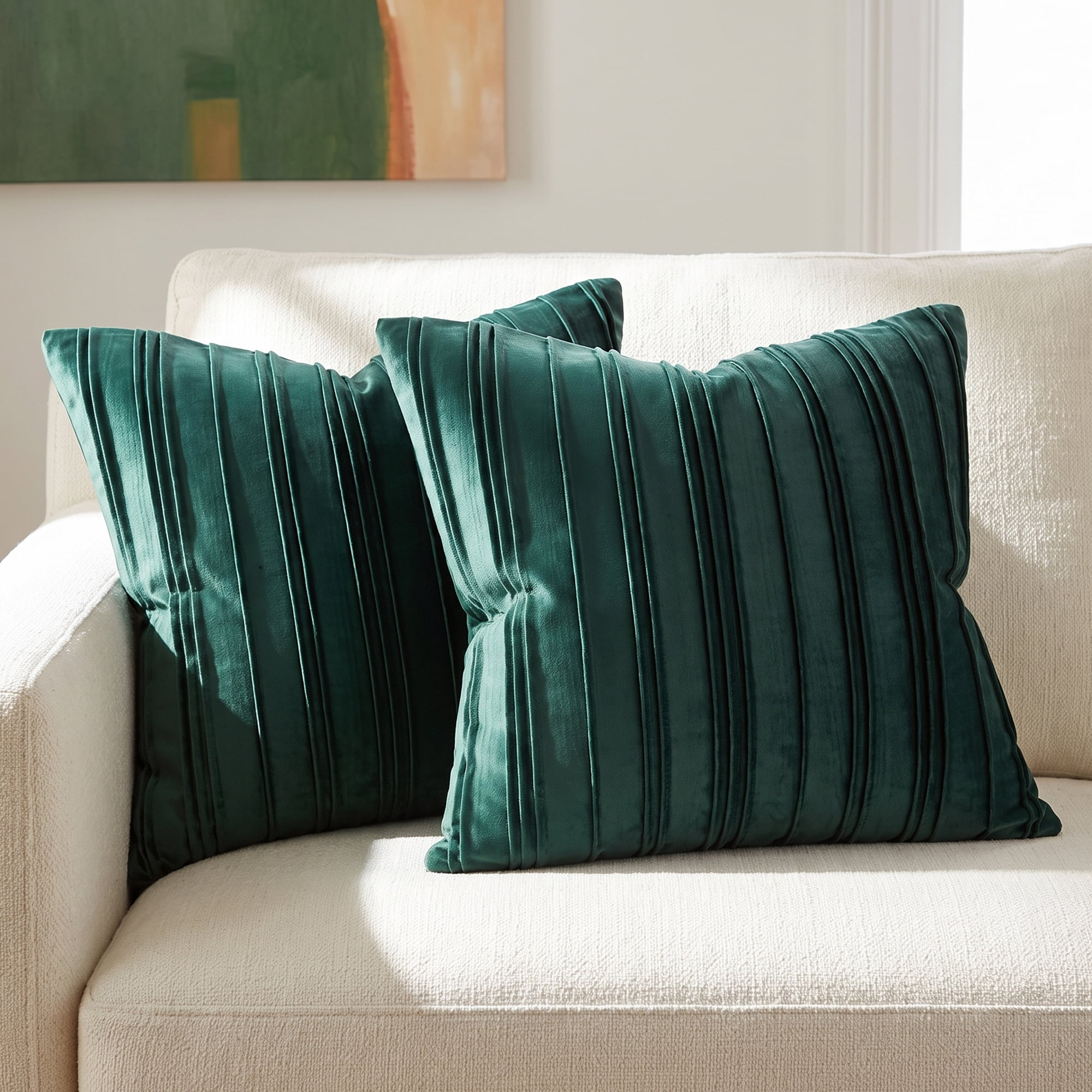 Unique Bargains 2Pcs Textured Throw Pillow Covers Couch Cushion Cases Dark Green 18" x 18"