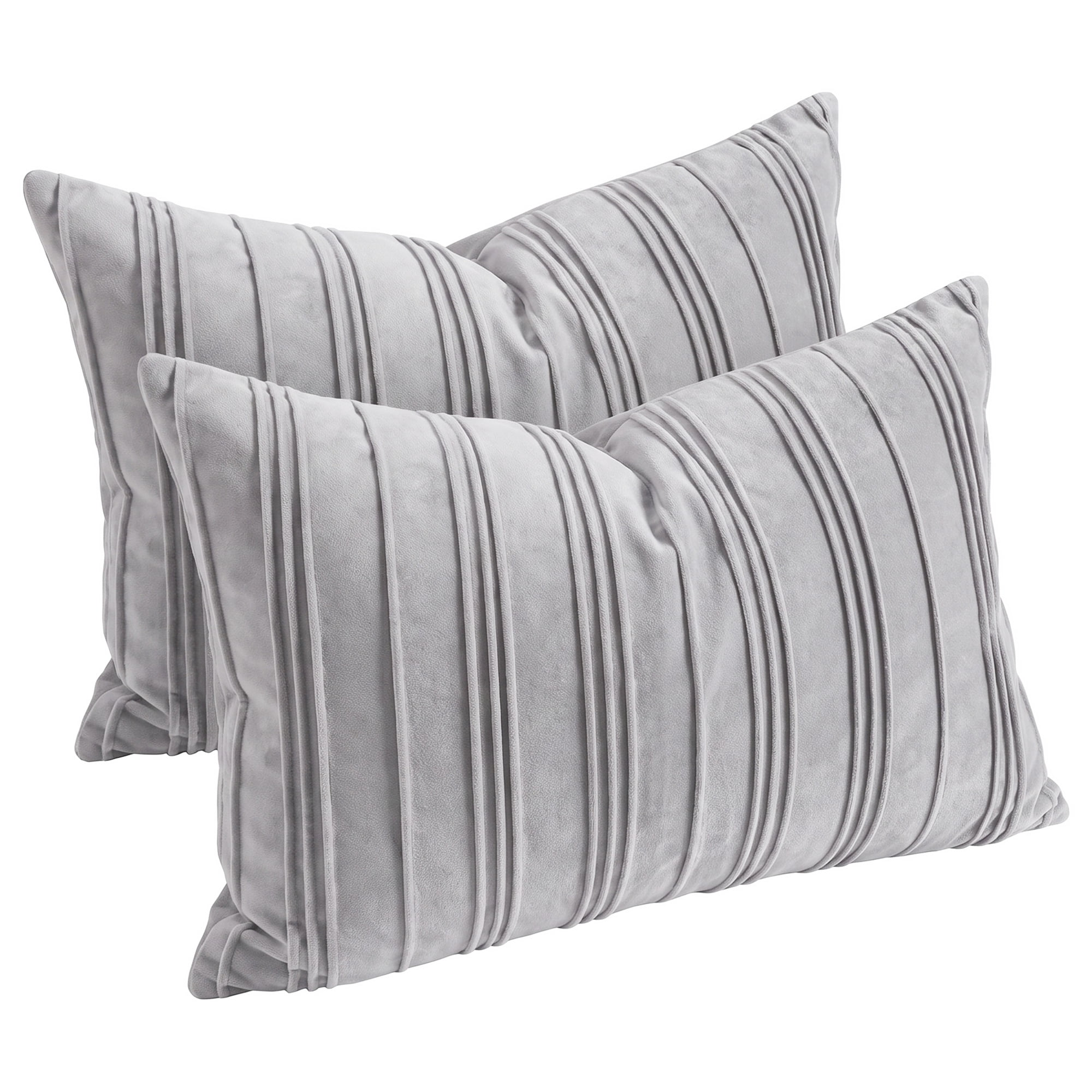 Unique Bargains 2Pcs Pleated Textured Throw Pillow Covers Couch Cushion Cases Grey 20" x 12"