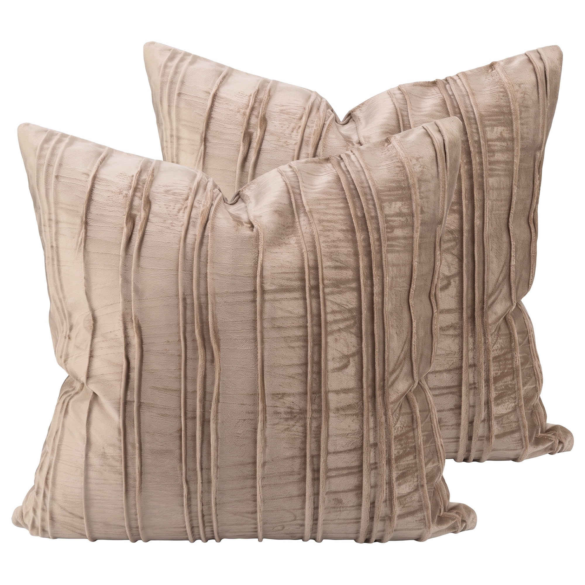 Unique Bargains 2Pcs Pleated Textured Throw Pillow Covers Couch Cushion Cases Khaki 18" x 18"