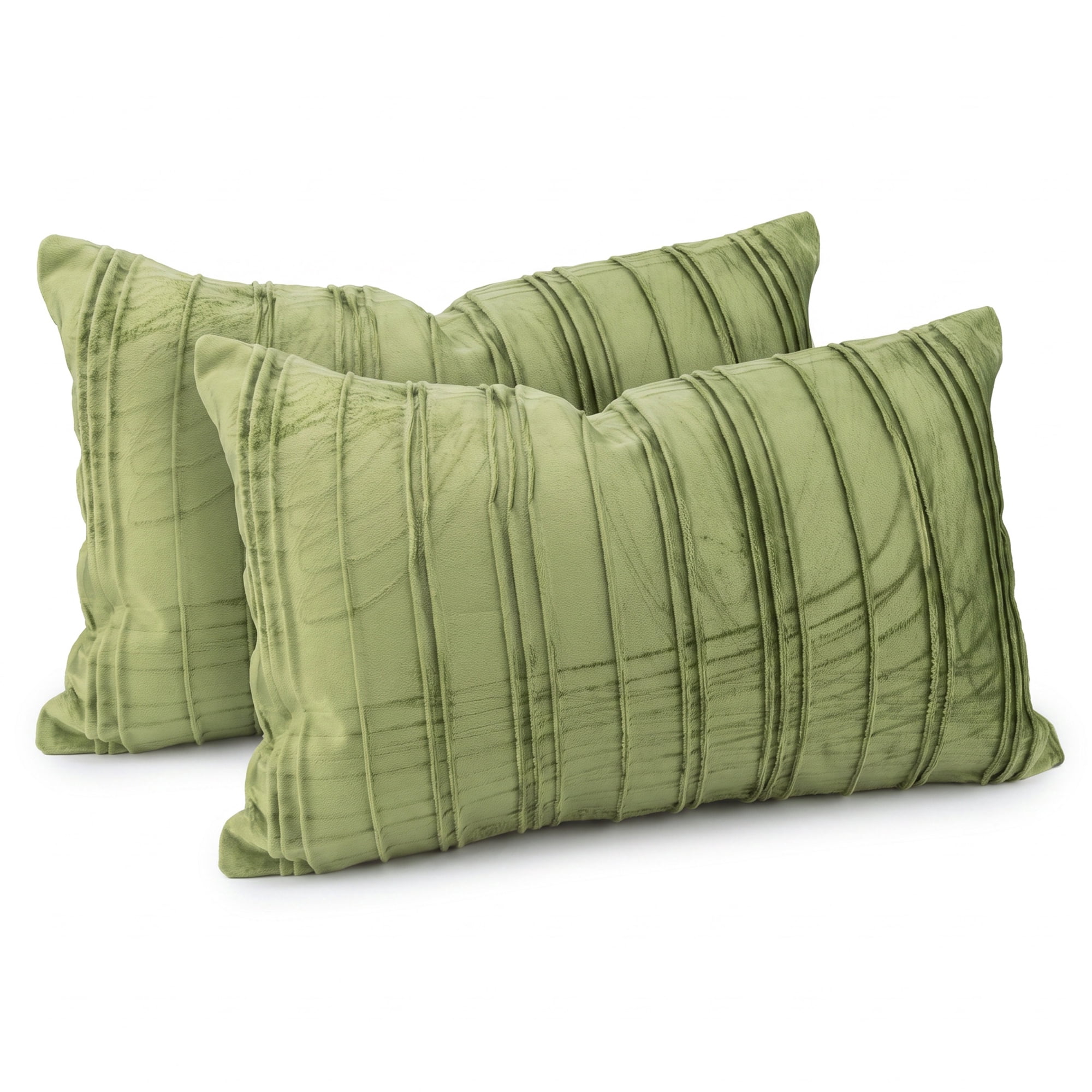 Unique Bargains 2Pcs Pleated Textured Throw Pillow Covers Couch Cushion Cases Olive Green 20" x 12"