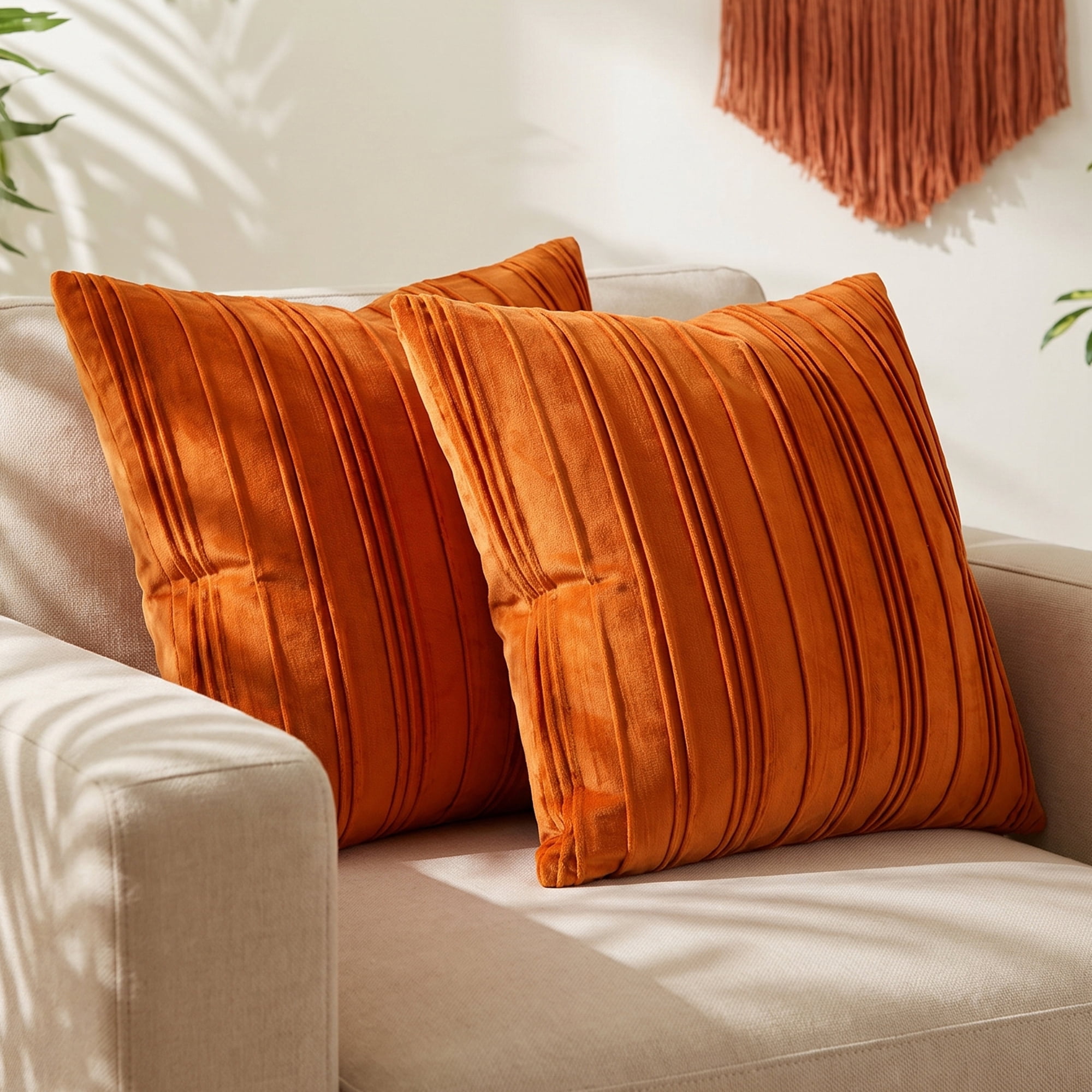 Unique Bargains 2Pcs Textured Throw Pillow Covers Couch Cushion Cases Orange 18" x 18"