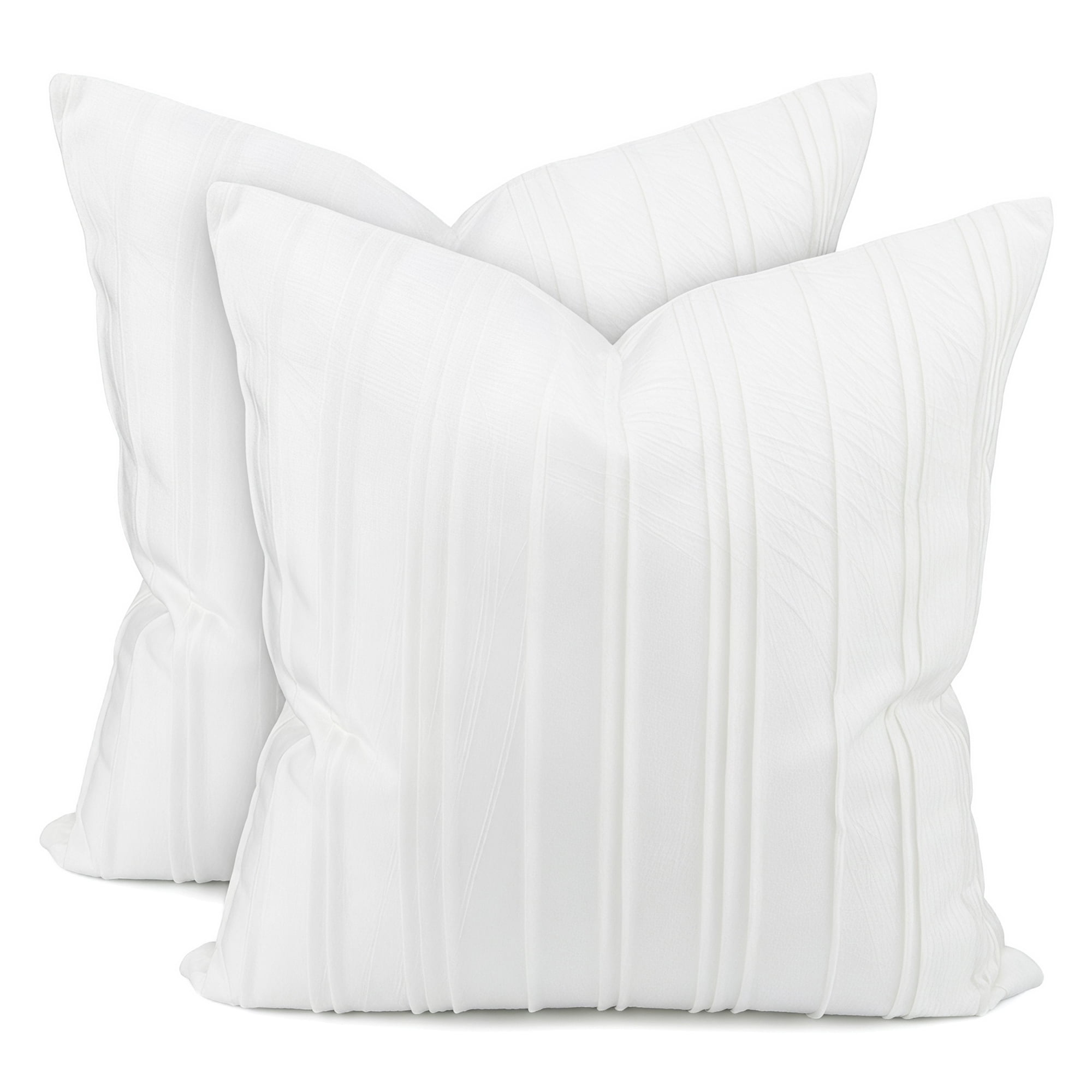 Unique Bargains 2Pcs Pleated Textured Throw Pillow Covers Couch Cushion Cases White 18" x 18"