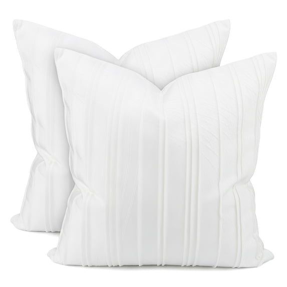 Unique Bargains 2Pcs Pleated Textured Throw Pillow Covers Couch Cushion Cases White 18" x 18"