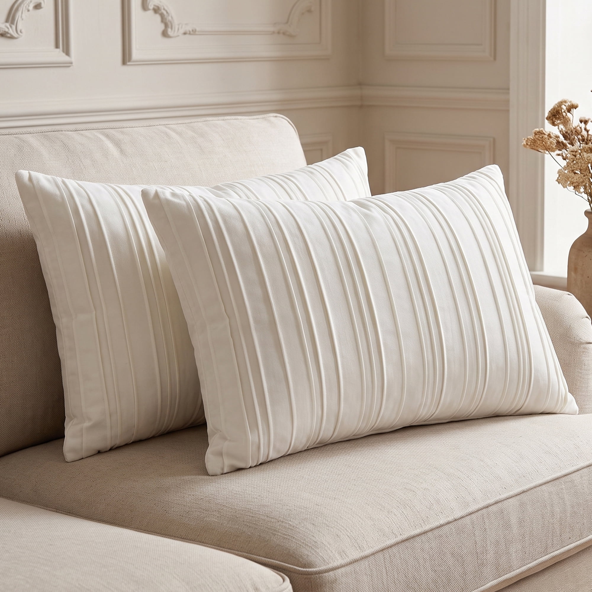Unique Bargains 2Pcs Textured Throw Pillow Covers Couch Cushion Cases White 20" x 12"