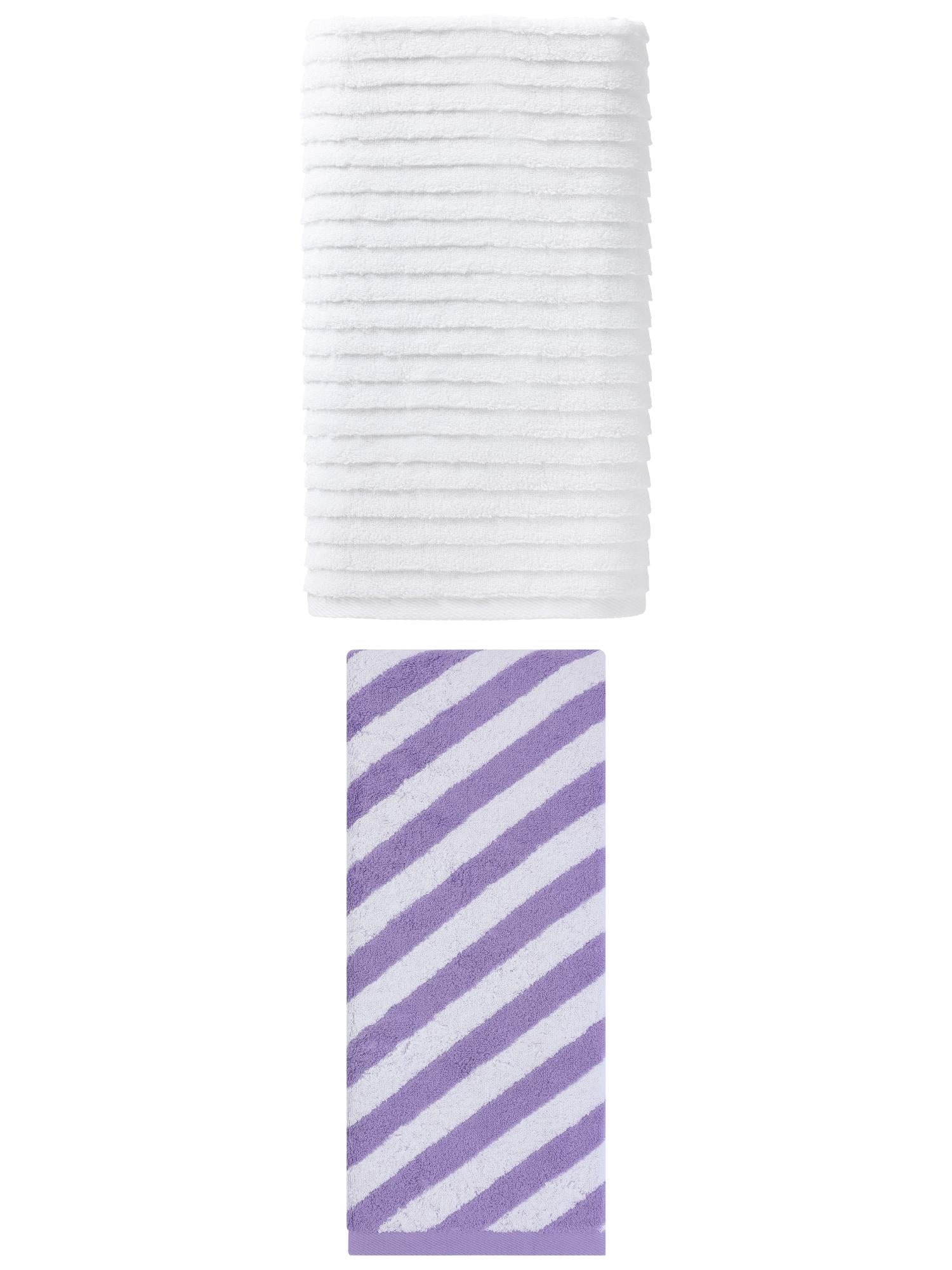 Unique Bargains 2Pcs Thickened Soft Absorbent Premium Bath Towel White/Purple 55"x28"