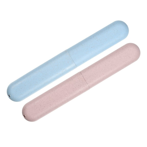 Unique Bargains 2pcs Toothbrush Travel Case Traveling PP Portable Holders Cases Blue Pink 8.07''x1.22''x0.83''