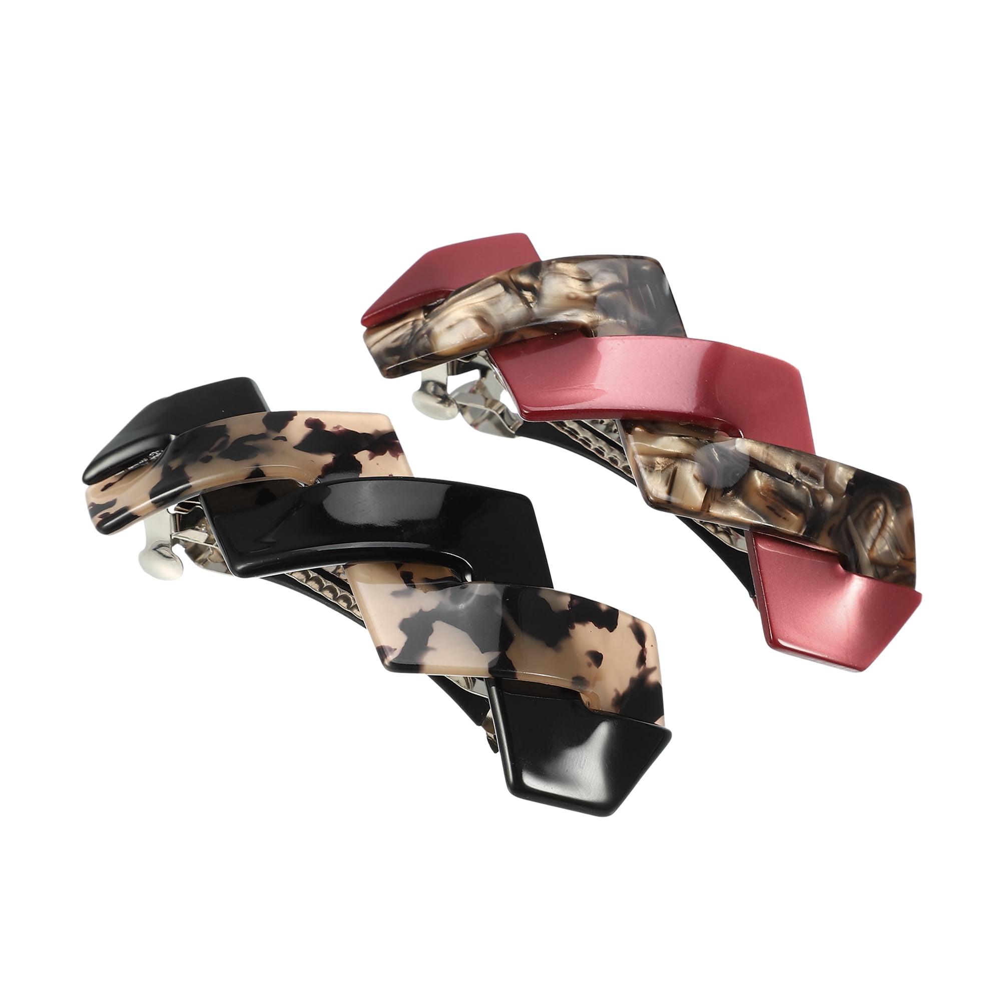 Unique Bargains 2Pcs Tortoise Shell Hair Barrettes Acetate Hair Clips Red Brown