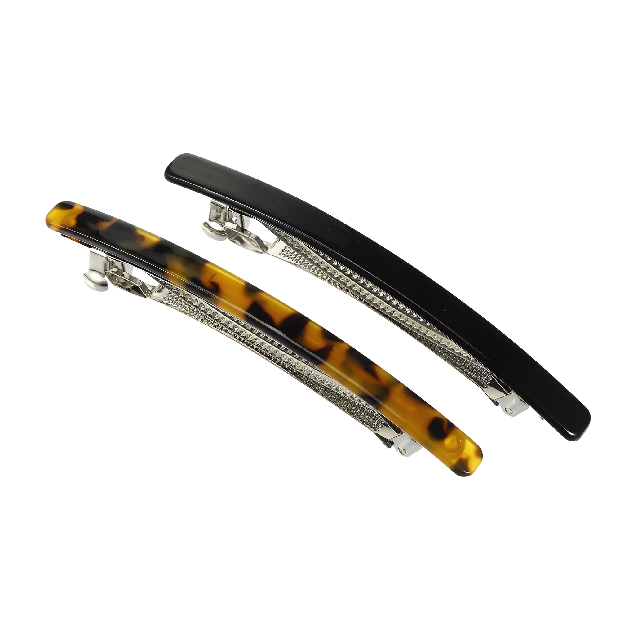 Unique Bargains 2Pcs Tortoise Shell Hair Barrettes Amber Black