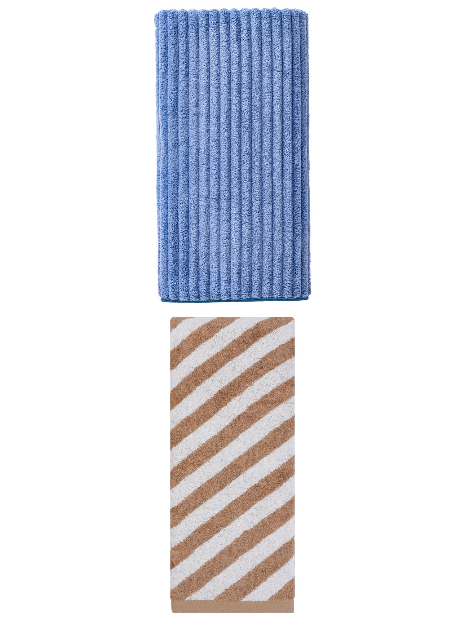 Unique Bargains 2Pcs Soft Polyester/Nylon and Cotton Bath Towels Sky Blue/Brown 55"x28"