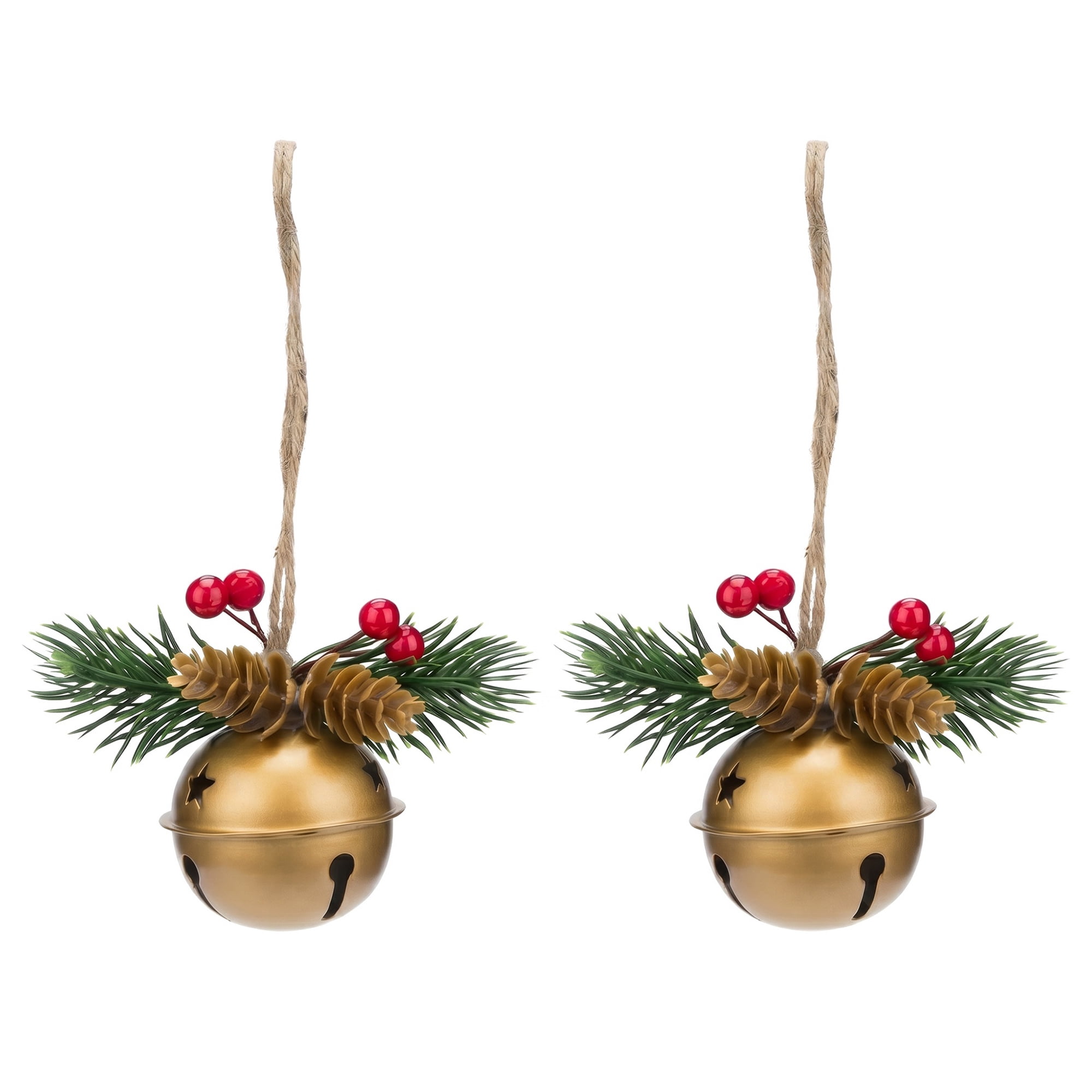 Unique Bargains 2Pcs Vintage Iron Door Knob Protection Hanging Bells Gold 2" x 2" x 5.1"