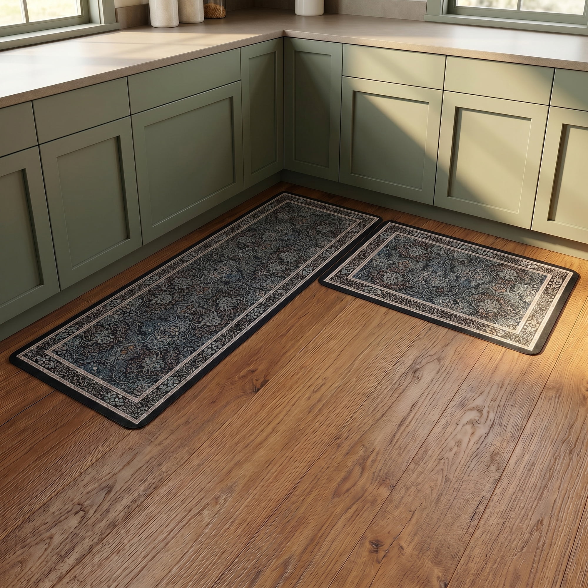 Unique Bargains 2Pcs Washable Non-Slip Absorbent Runner Rug Set Brown 24" x 16" 47" x 16"