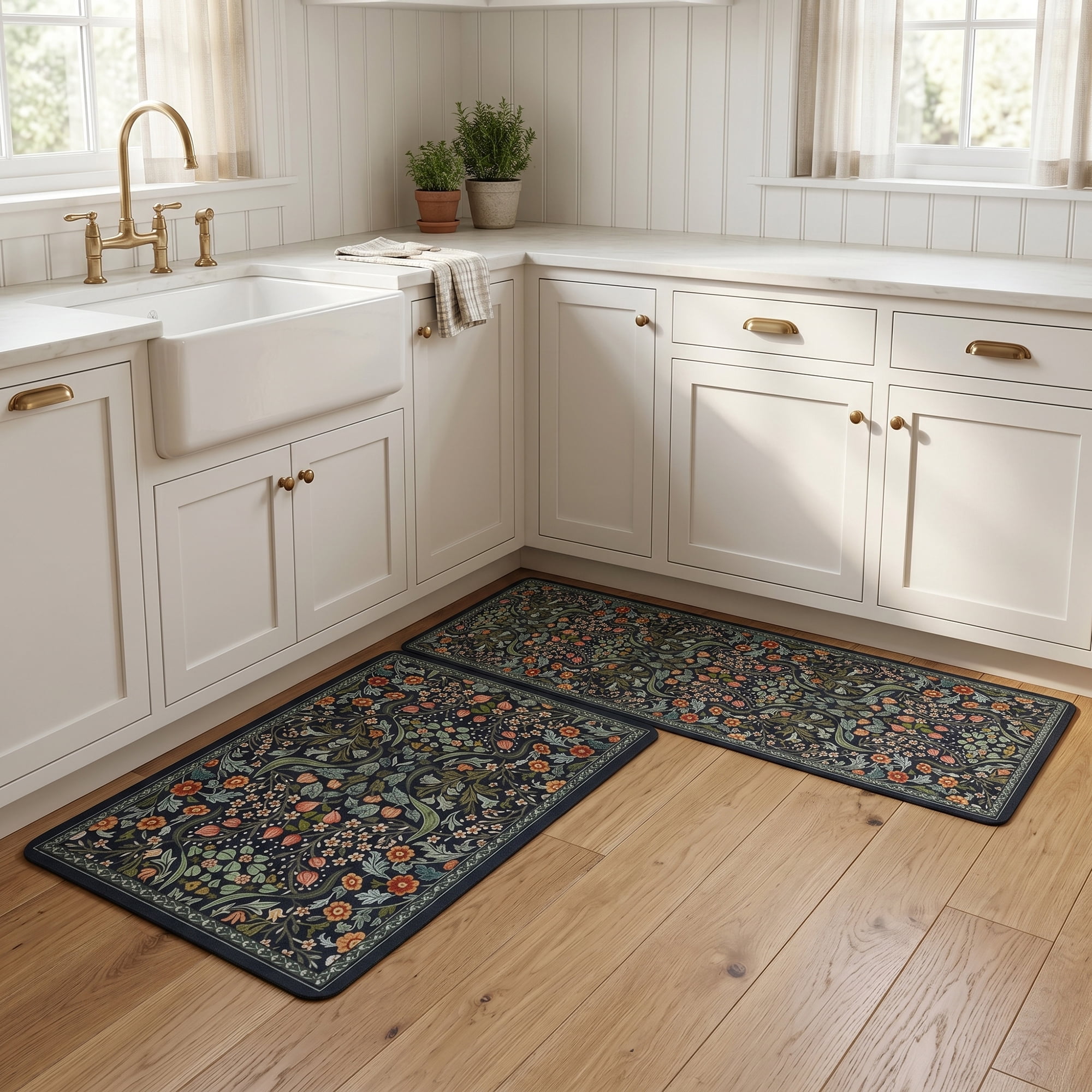 Unique Bargains 2Pcs Washable Non-Slip Absorbent Runner Rug Set Green 24" x 16" 47" x 16"