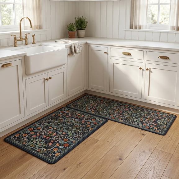 Unique Bargains 2Pcs Washable Non-Slip Absorbent Runner Rug Set Green 24" x 16" 47" x 16"