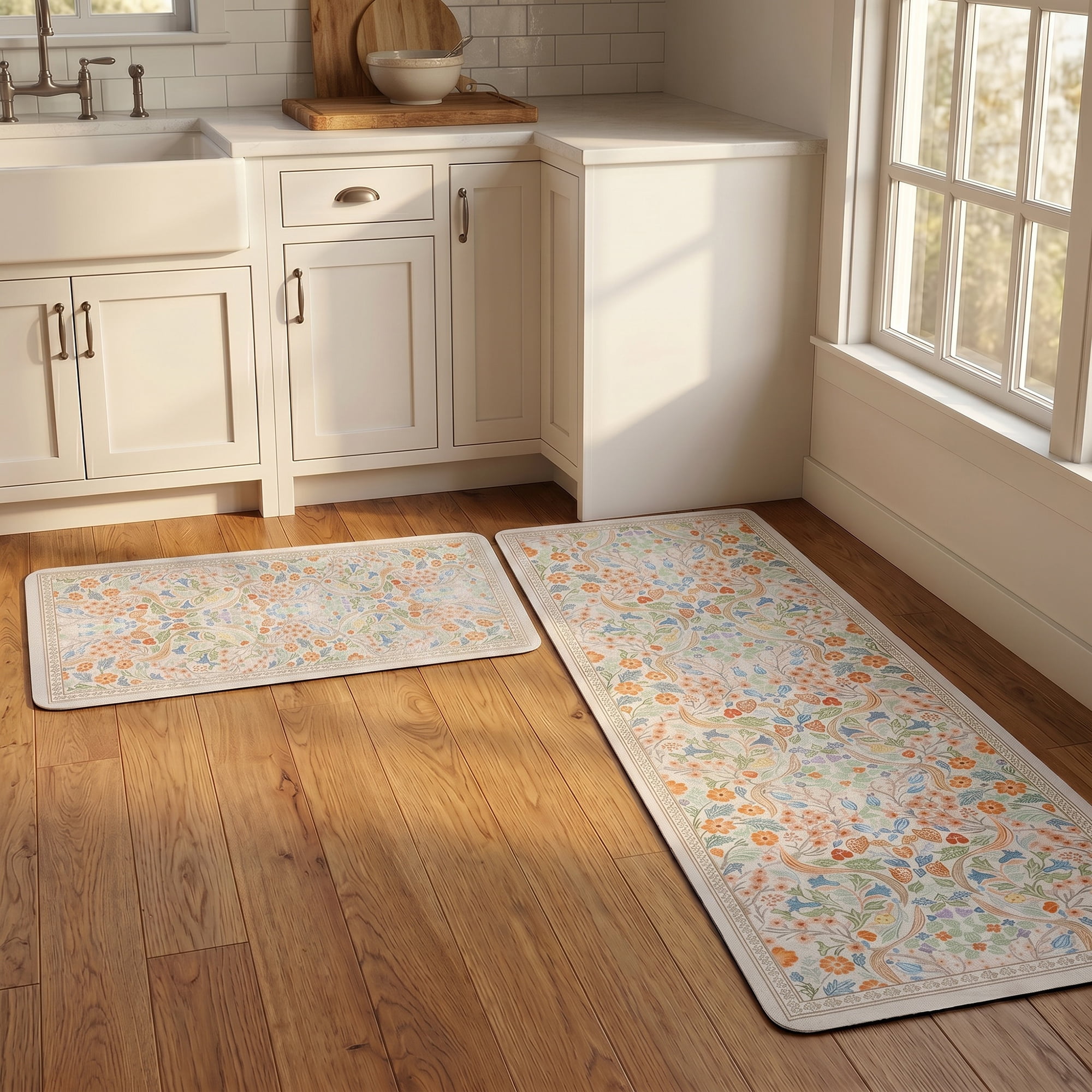 Unique Bargains 2Pcs Washable Non-Slip Absorbent Runner Rug Set White 24" x 16" 47" x 16"