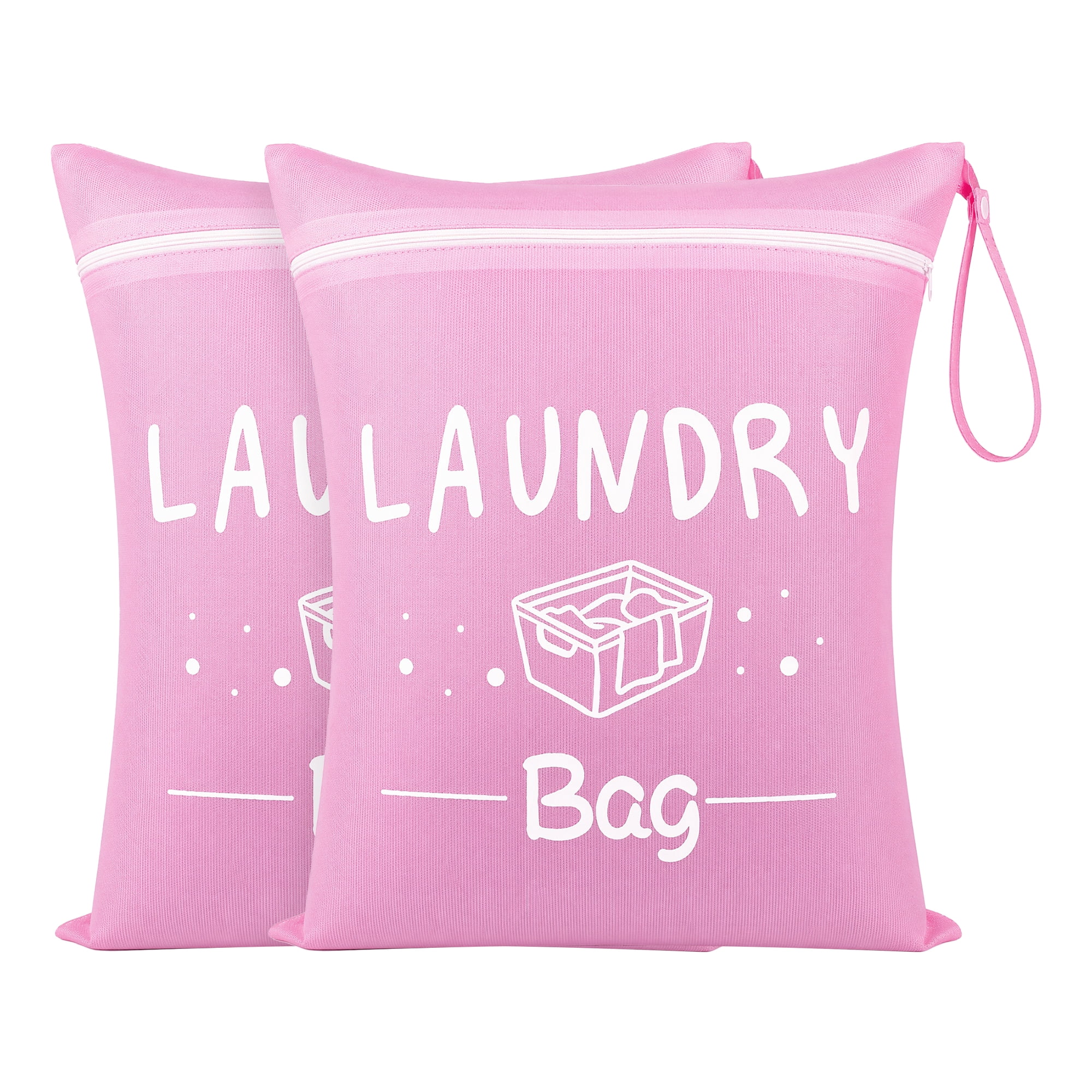 Unique Bargains 2Pcs Waterproof Wet Dry Lightweight Mesh Laundry Bag Pink 15" x 18.9"