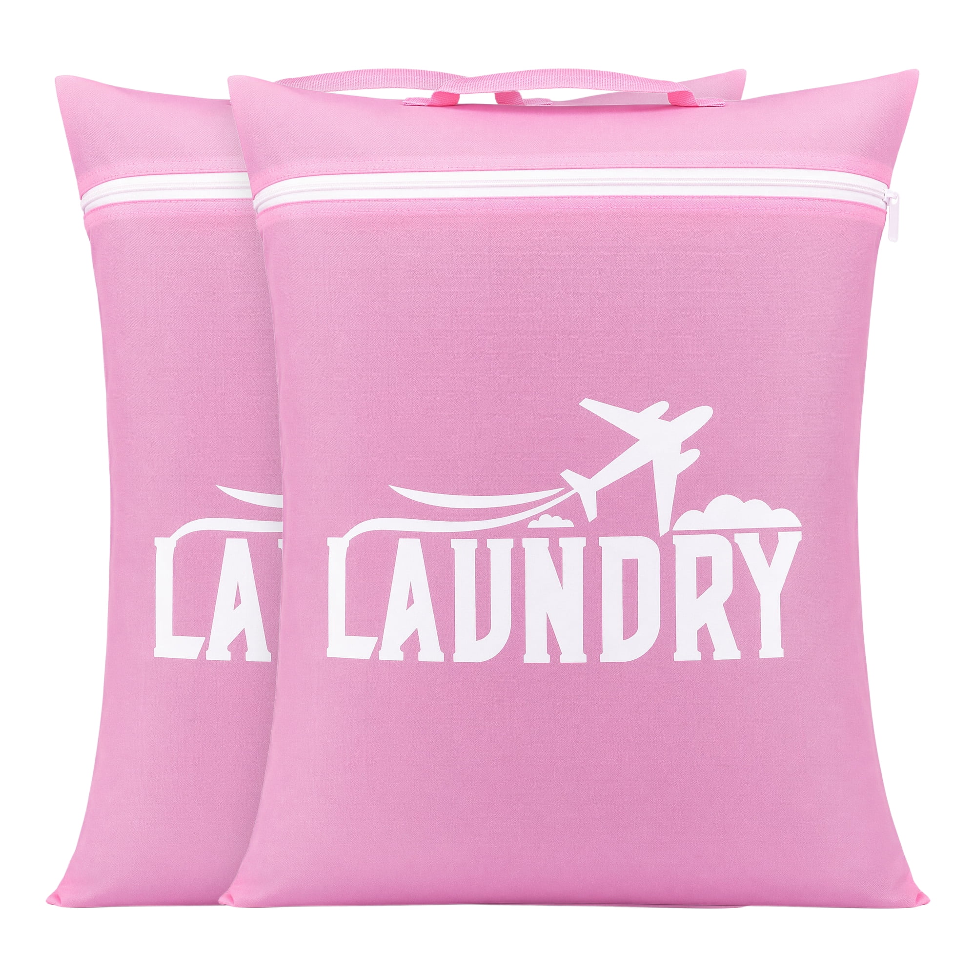Unique Bargains 2Pcs Waterproof Wet Dry Lightweight Mesh Laundry Bag Pink 18.9" x 22.8"