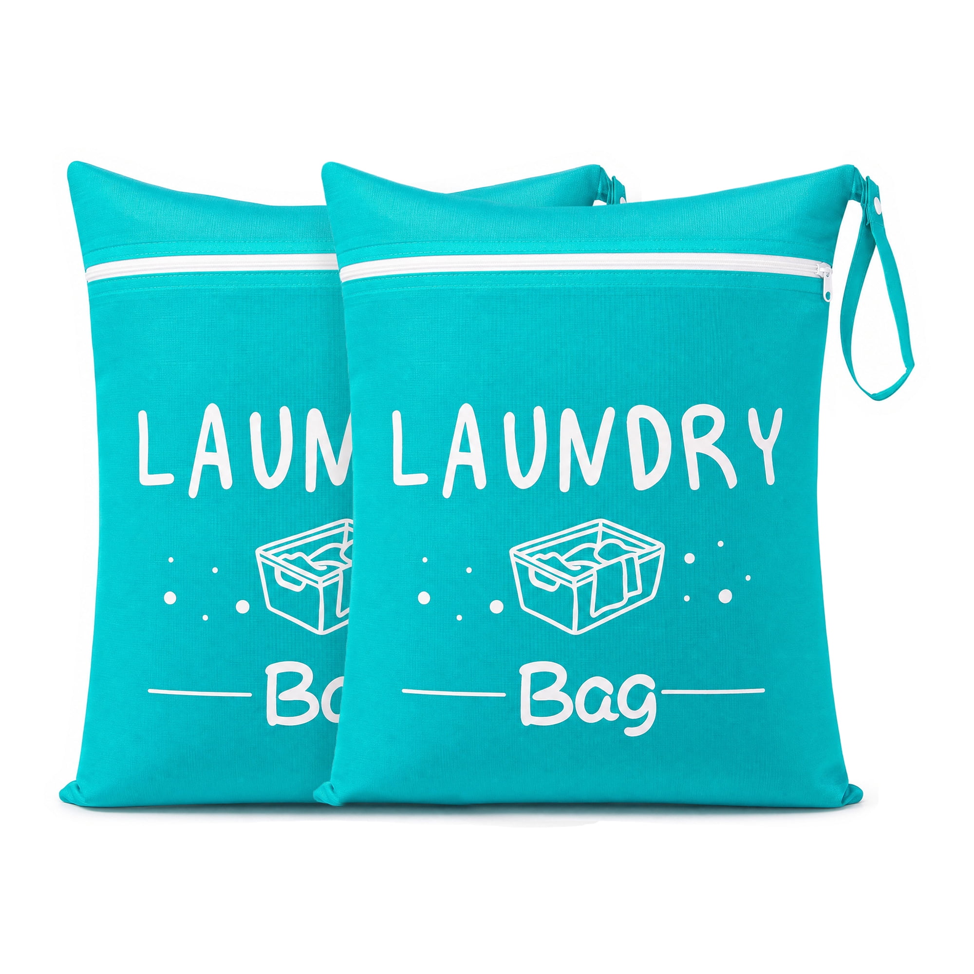 Unique Bargains 2Pcs Waterproof Wet Dry Lightweight Mesh Laundry Bag Sky Blue 15" x 18.9"