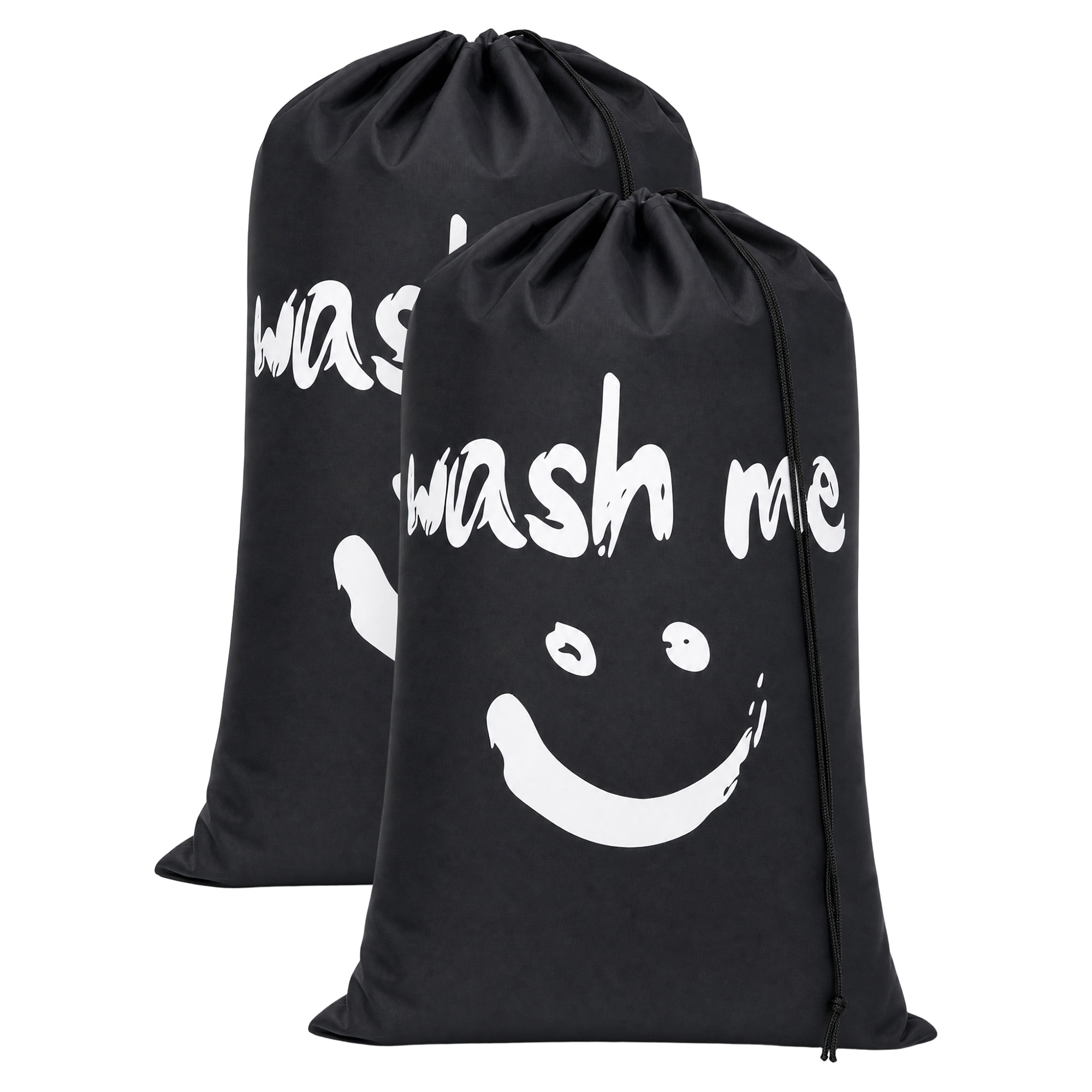 Unique Bargains 2Pcs Waterproof Wet Dry Travel Laundry Bag Black 24" x 36.2"