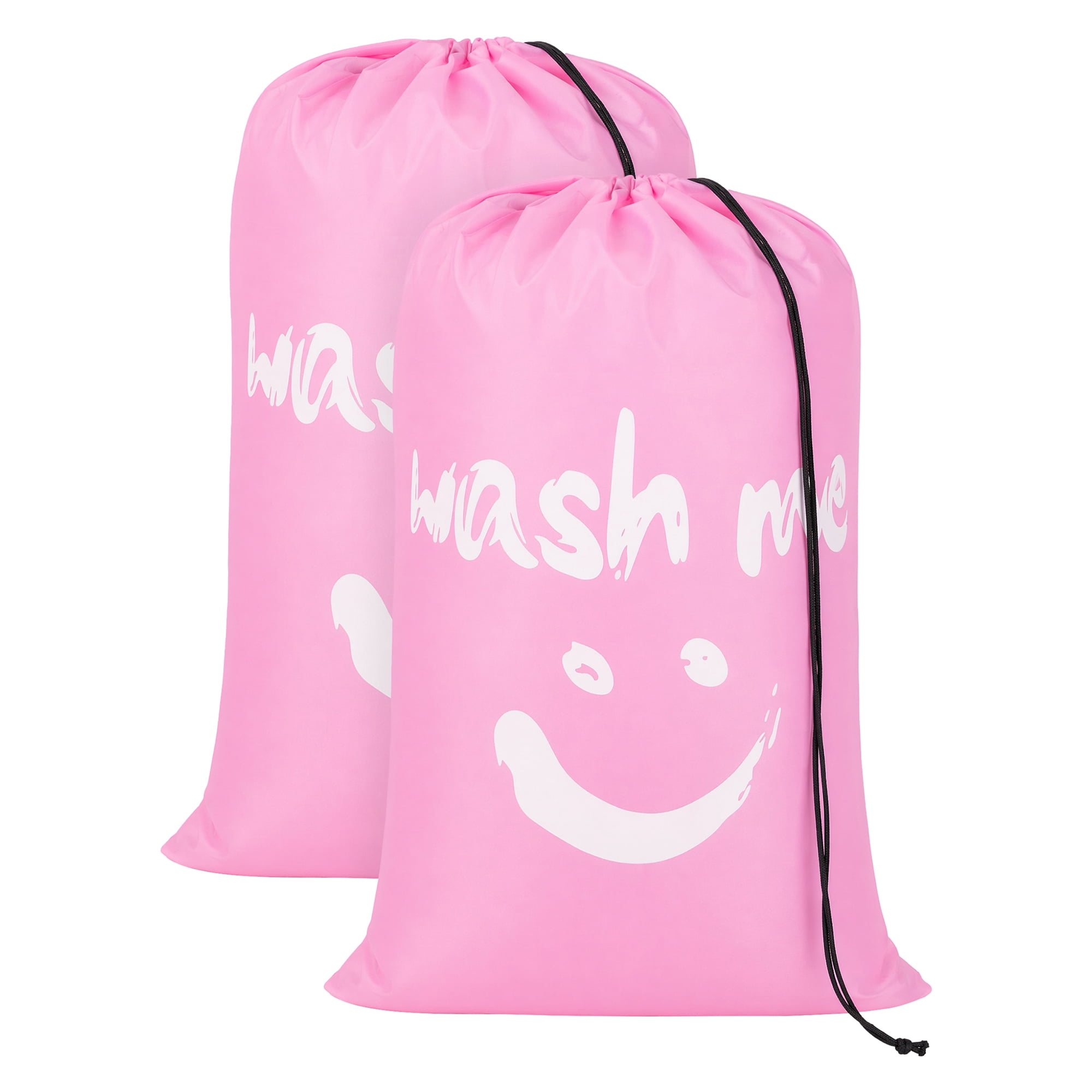 Unique Bargains 2Pcs Waterproof Wet Dry Travel Laundry Bag Pink 24" x 36.2"