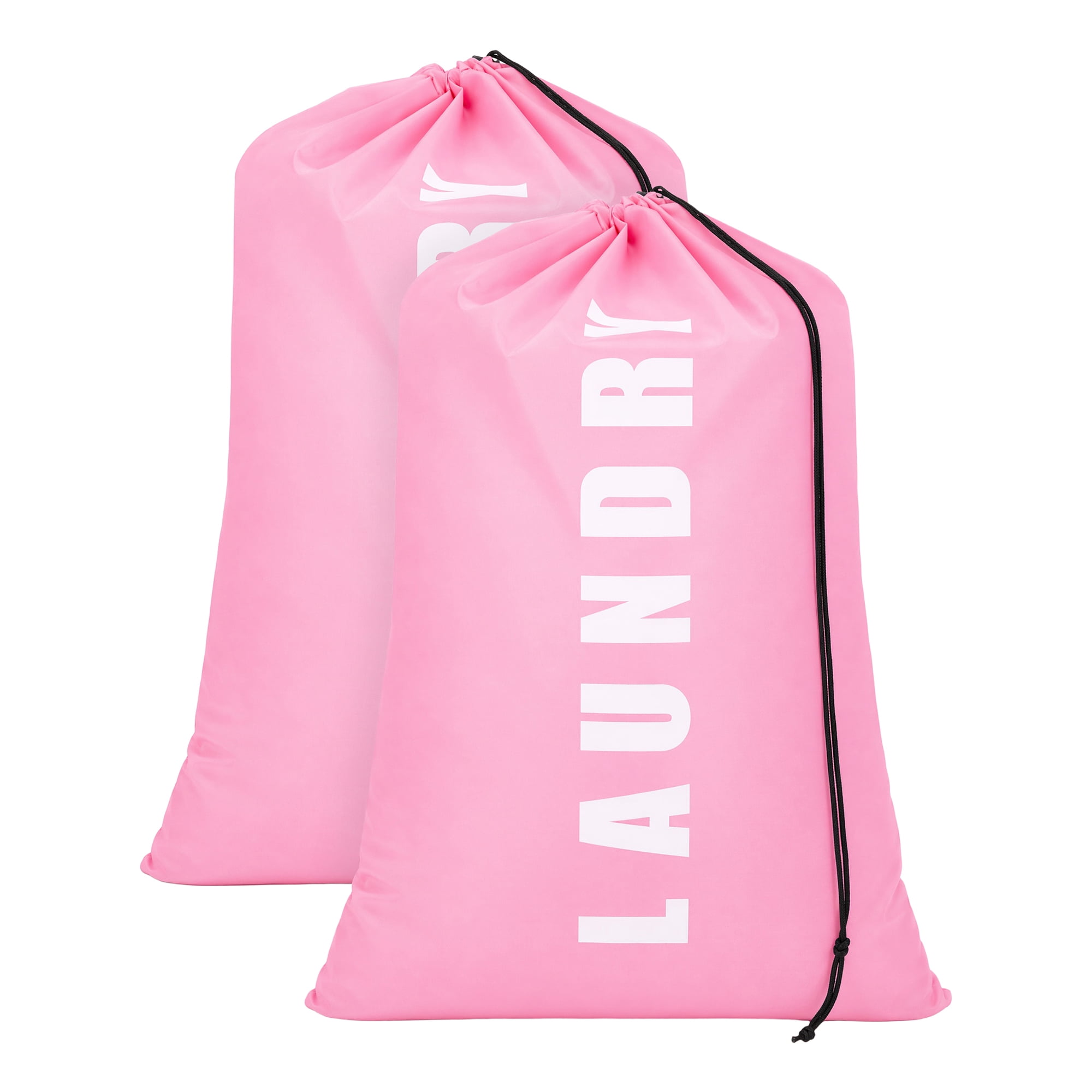 Unique Bargains 2Pcs Waterproof Wet Dry Travel Laundry Bag Pink-White 24" x 36.2"