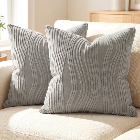 Unique Bargains 2Pcs Wave Textured Pillow Cover Jacquard Cushion Cases Dark Grey 18"x18"