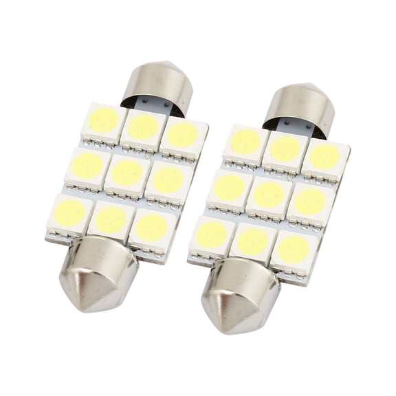 Unique Bargains 2Pcs White 9-SMD 5050 1.54" 39mm Festoon Dome Lights 6418 6423 6461 Internal