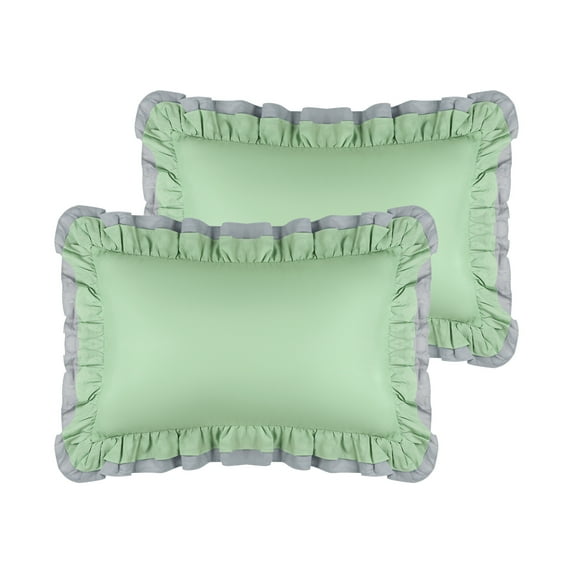 Unique Bargains 2Pcs Wide Lace Double Layer Envelope Closure Pillow Shams Green Queen