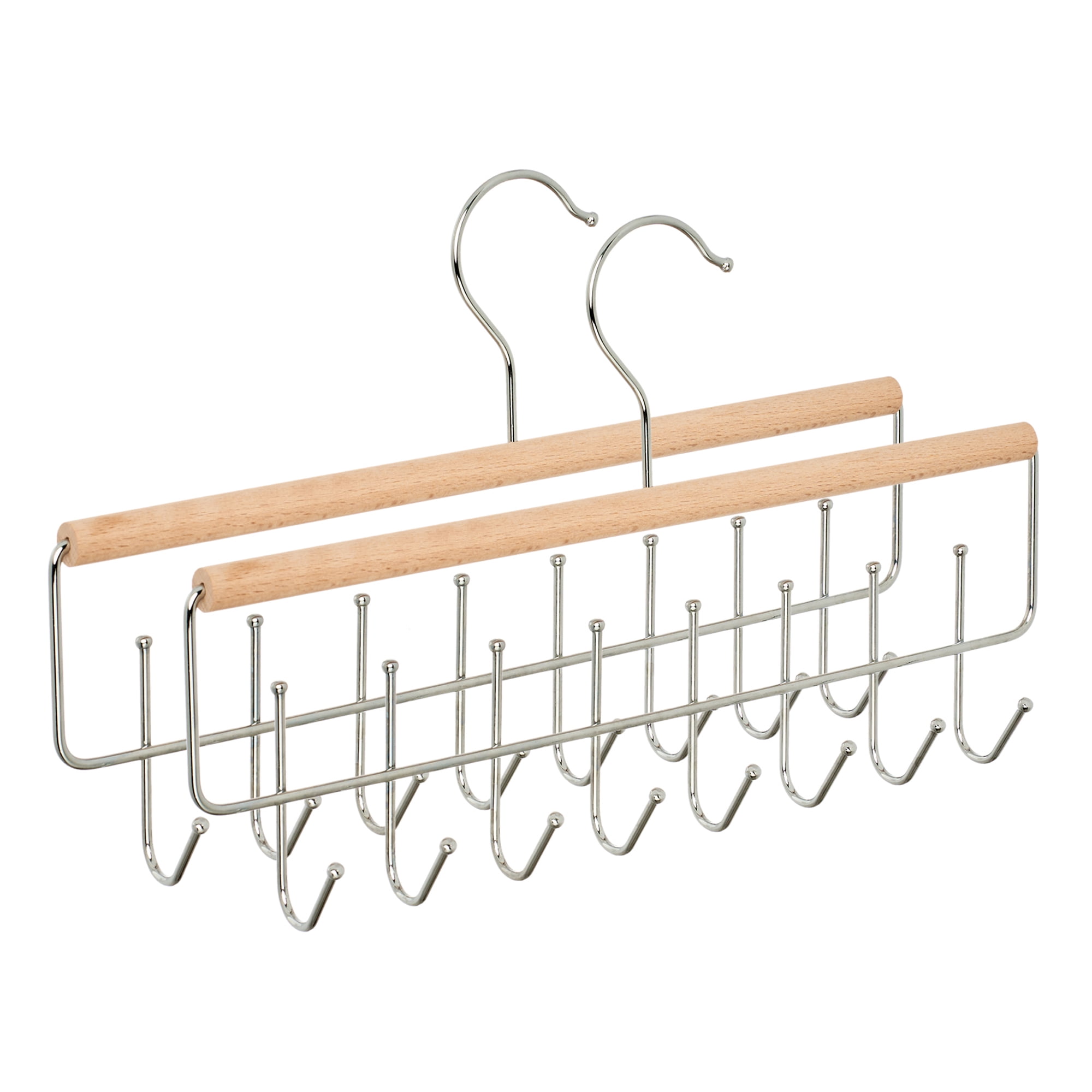 Unique Bargains 2Pcs Wood Cloth Hangers For Bras And Belts Natural 8 Hooks